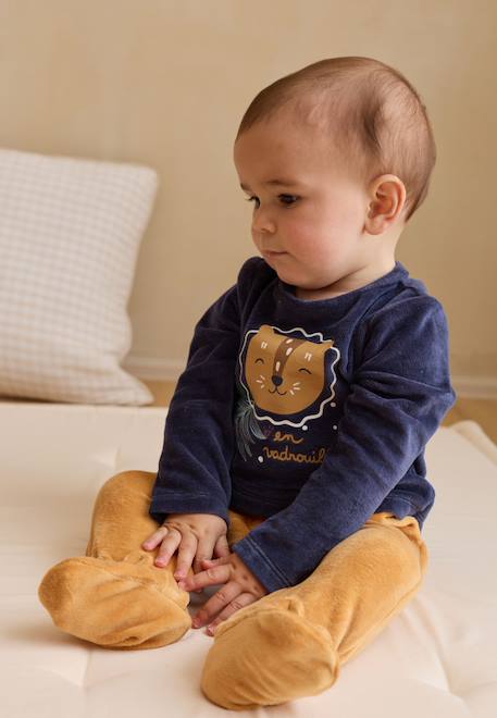 Petit Beguin - Pyjama Bébé En Velours Charly Bleu