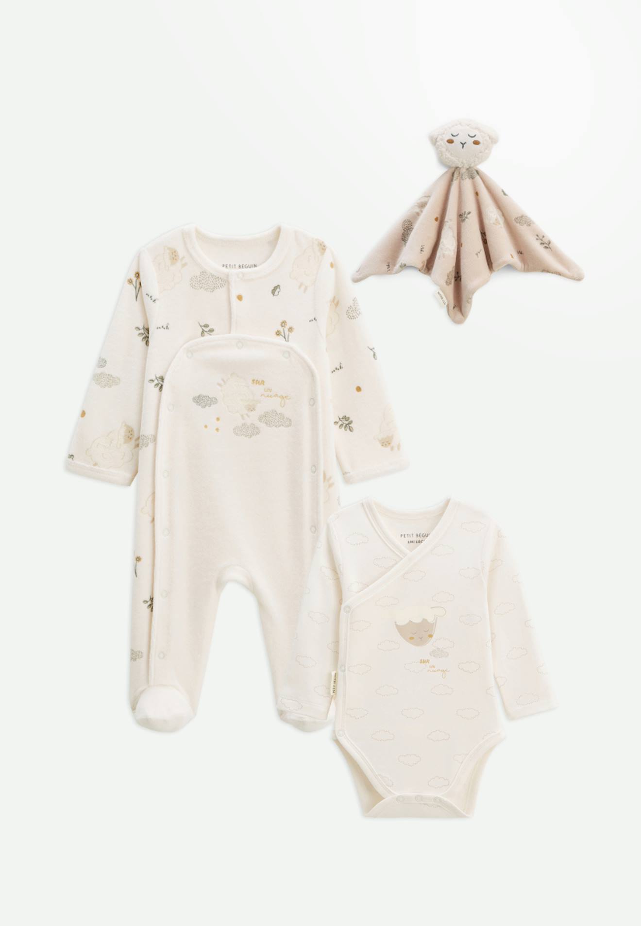Kit Naissance 3 Pices Pyjama Body Et Doudou Bb Clins Ecru 17 €