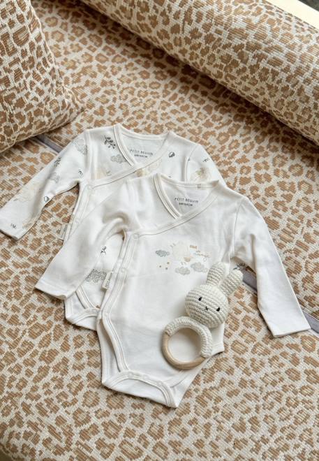 Petit Beguin - Lot De 2 Bodies Bébé Manches Longues Ouverture Croisée Câlins Ecru