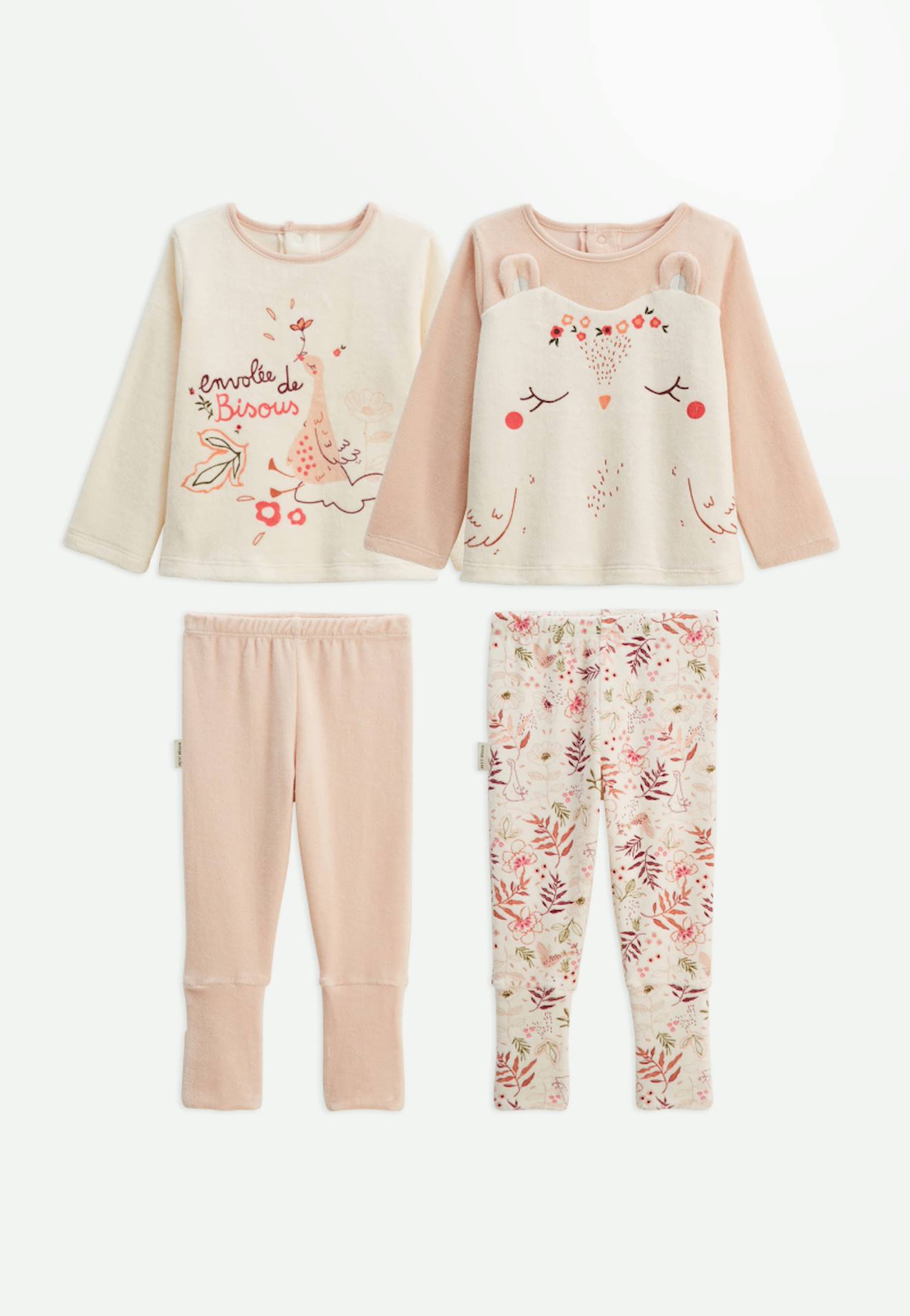 Lot De 2 Pyjamas 2 Pices En Velours Avec Pieds Retroussables Manouk Rose 23 €