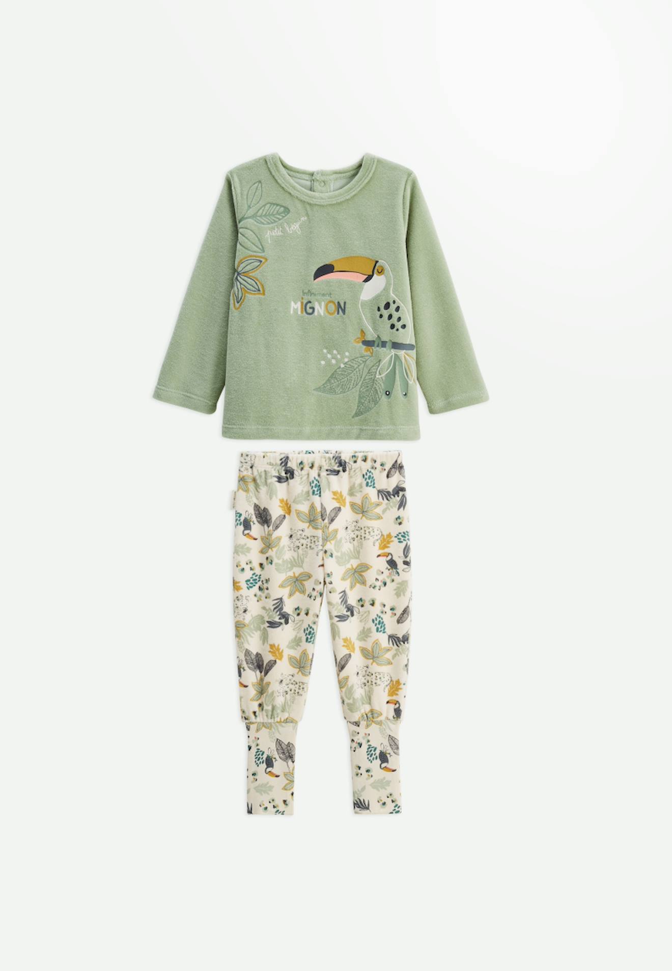 Pyjama Bébé 2 Pièces En Velours Avec Pieds Retroussables Boavista Kaki