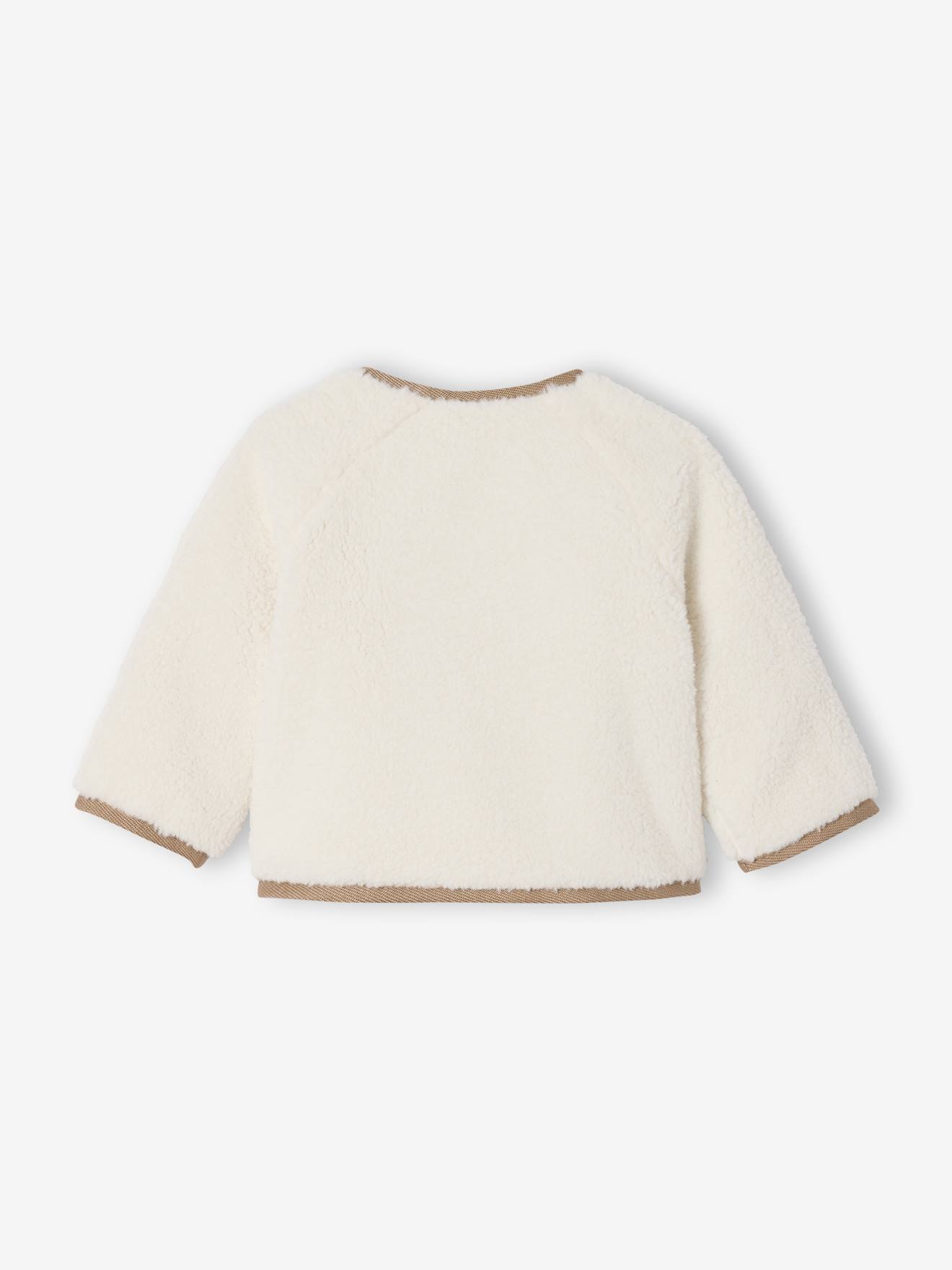 Pull naissance en sherpa boutonné devant écru (Vertbaudet) - Image 1