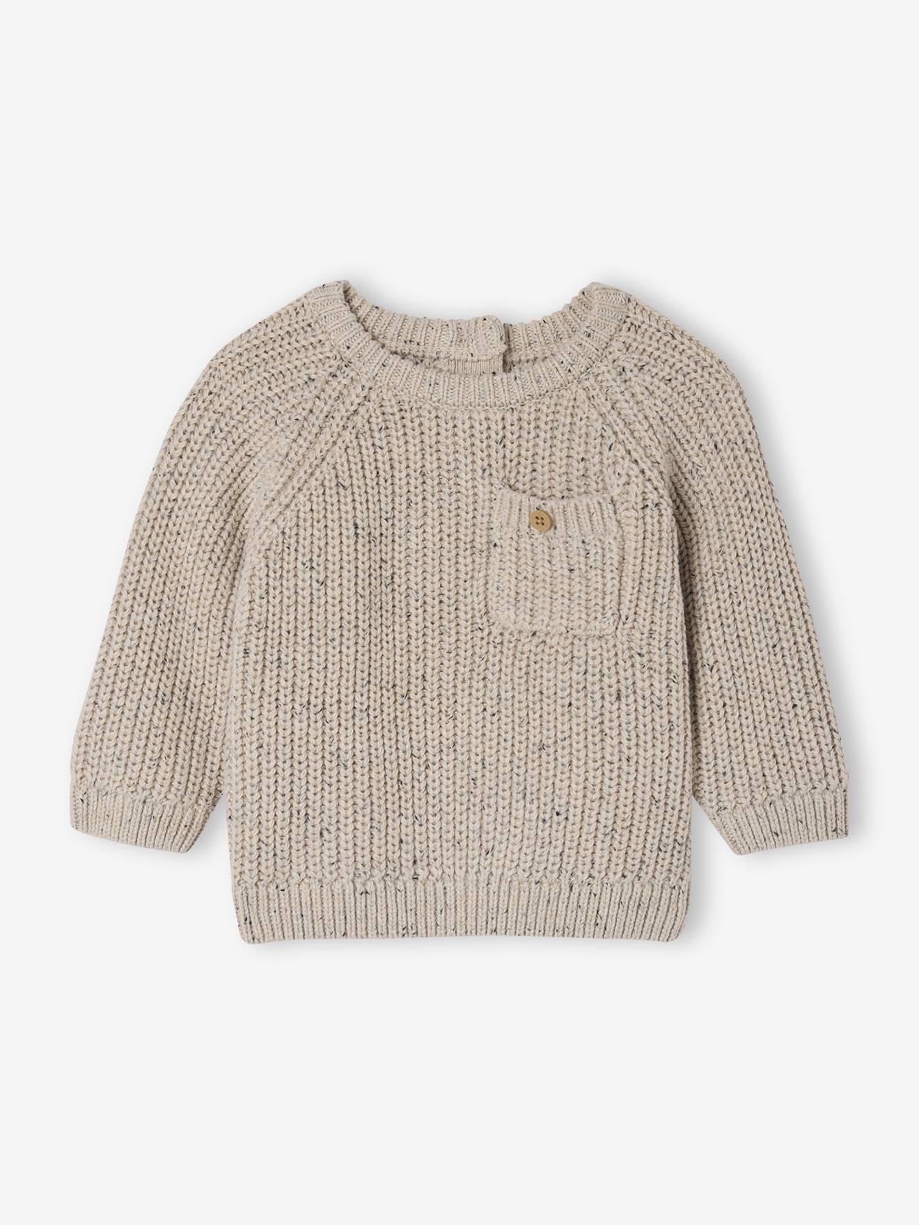 Pull bébé en maille côtelée beige chiné