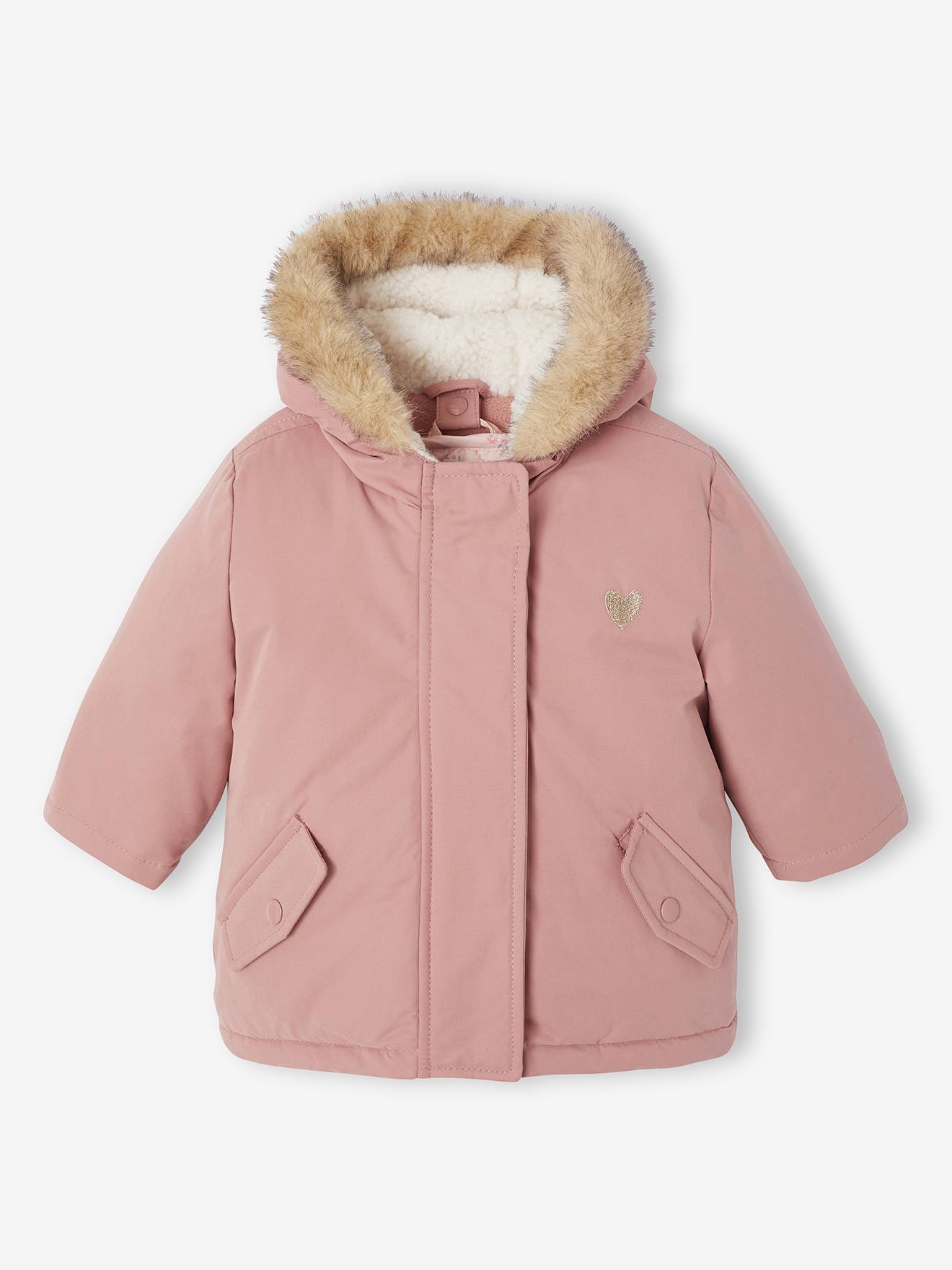 Parka + doudoune fine bébé 3 en 1 vieux rose