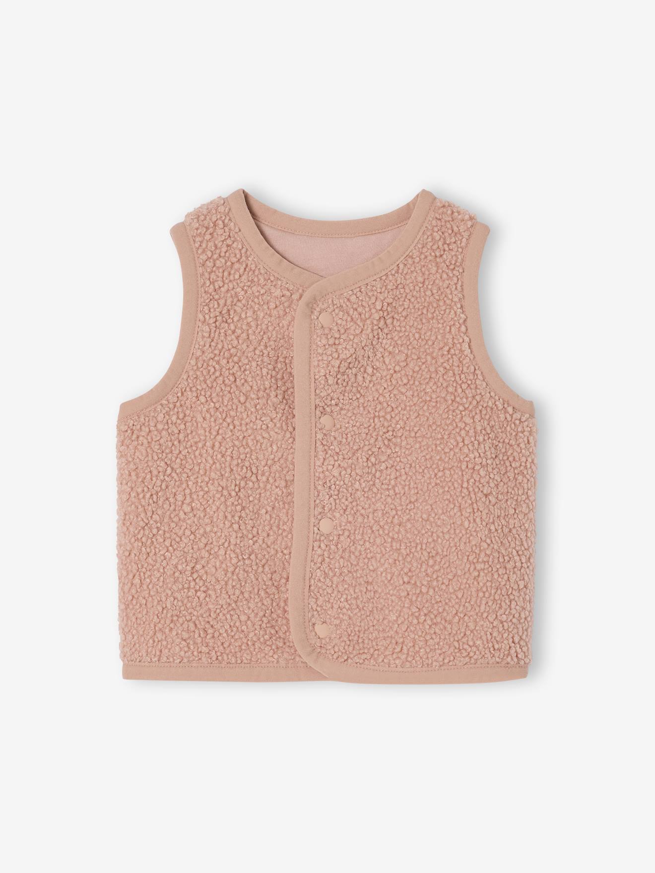 Gilet bébé sans manches en fausse fourrure rose poudré