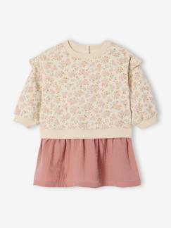 Bébé-Robe, jupe-Robe bi-matière manches longues