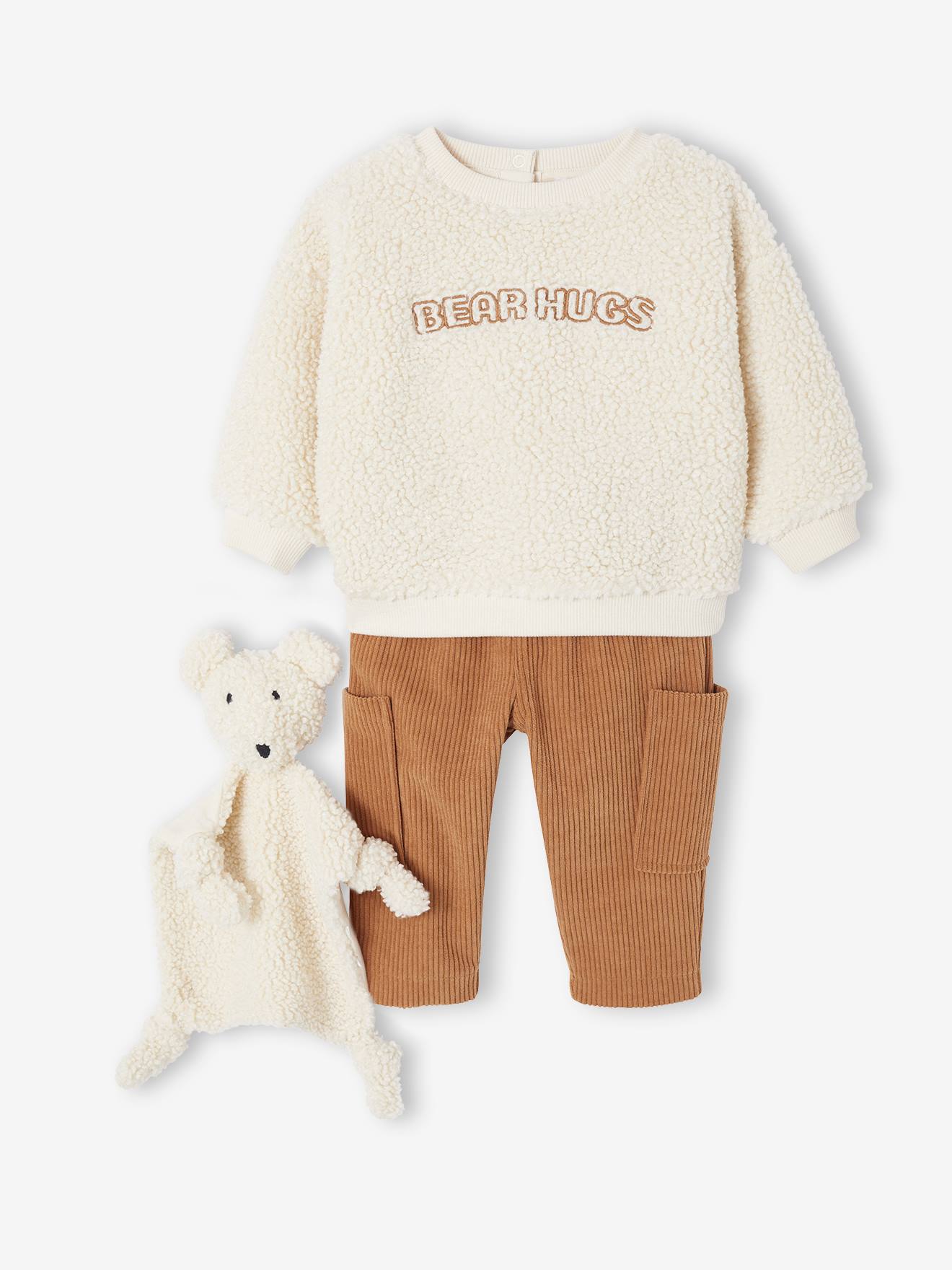 Coffret bébé sweat-shirt + pantalon + doudou caramel