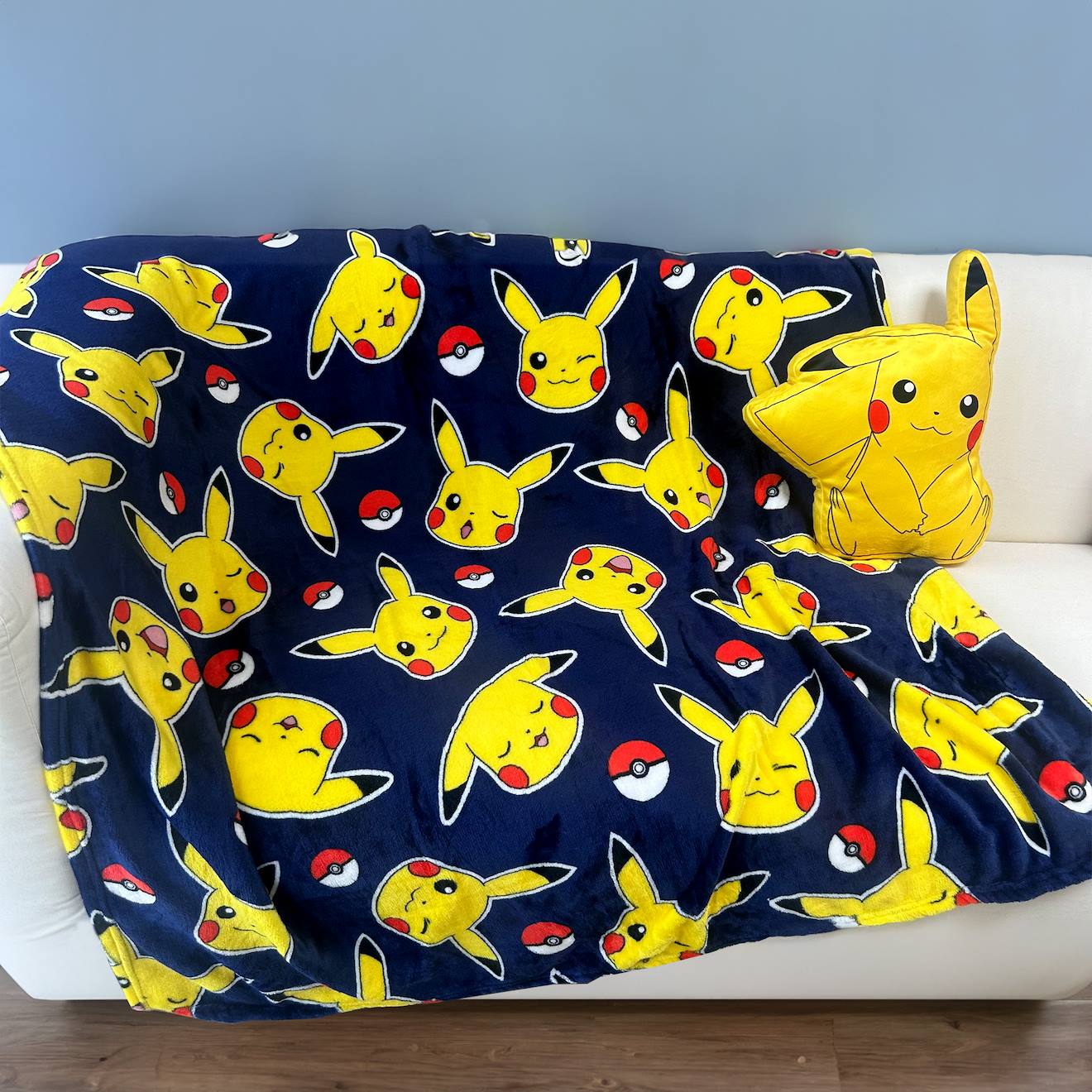 Plaid Imprimé 100% Polyester, Pokemon Pika Pika Bleu