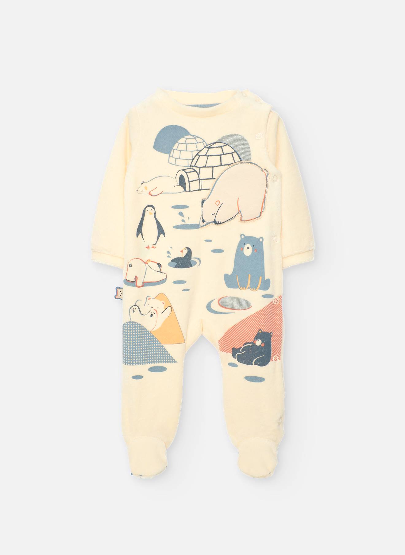 Grenouillère Bébé En Velours Animaux Beige