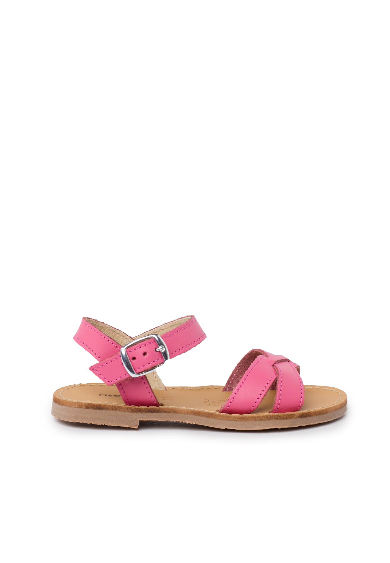 Sandale Fille Croisée Cuir Lisse Fucsia