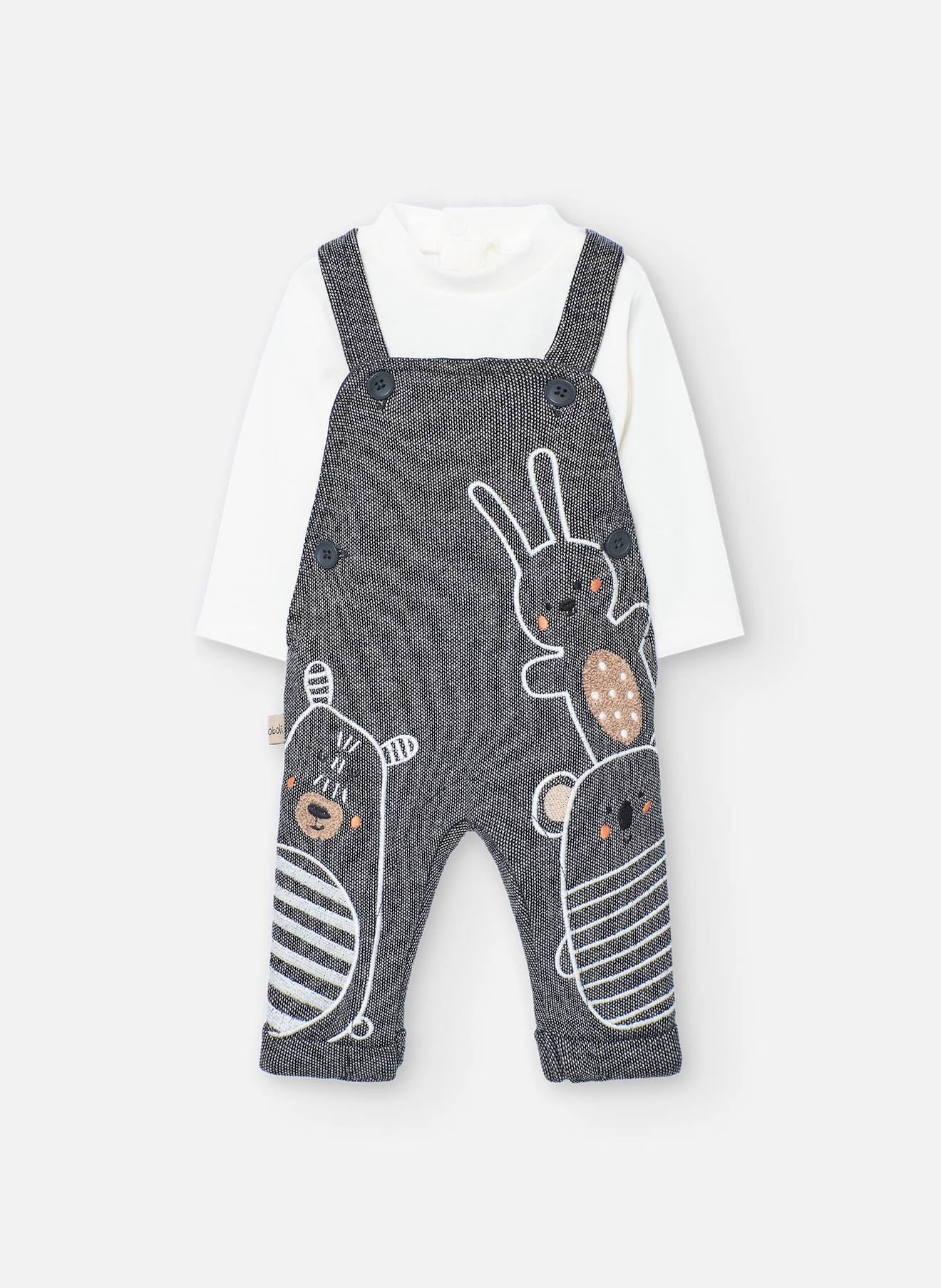 Ensemble Bébé En Tricot Avec Des Animaux Gris