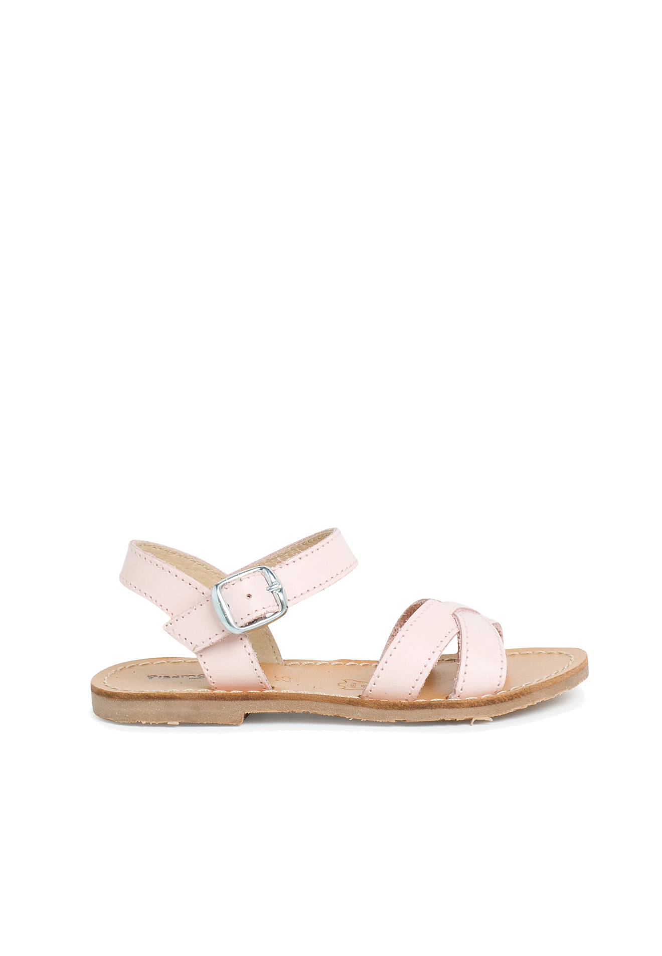 Sandale Fille Croisée Cuir Lisse Rose