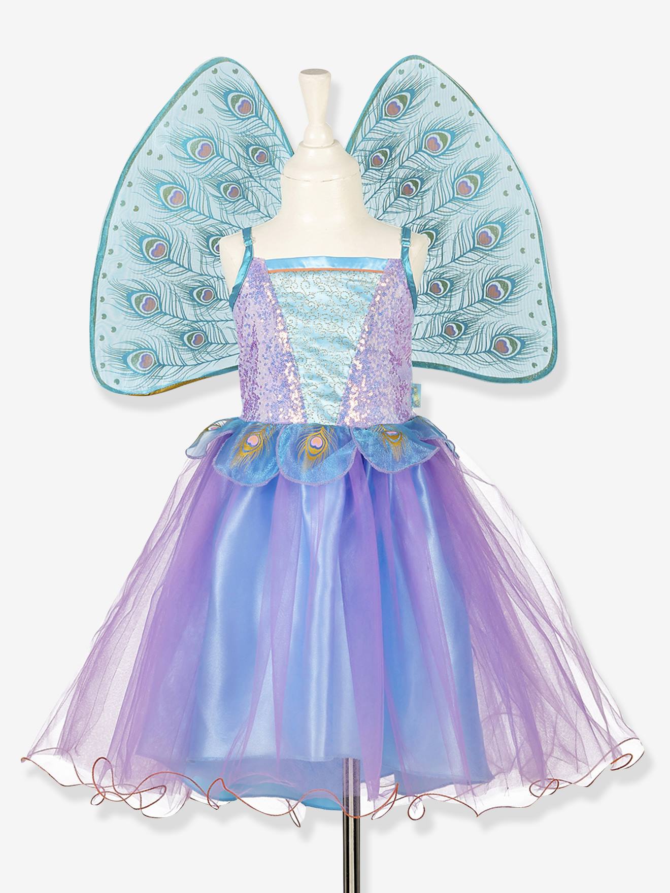 Déguisement Tamara : robe + ailes de paon bleu