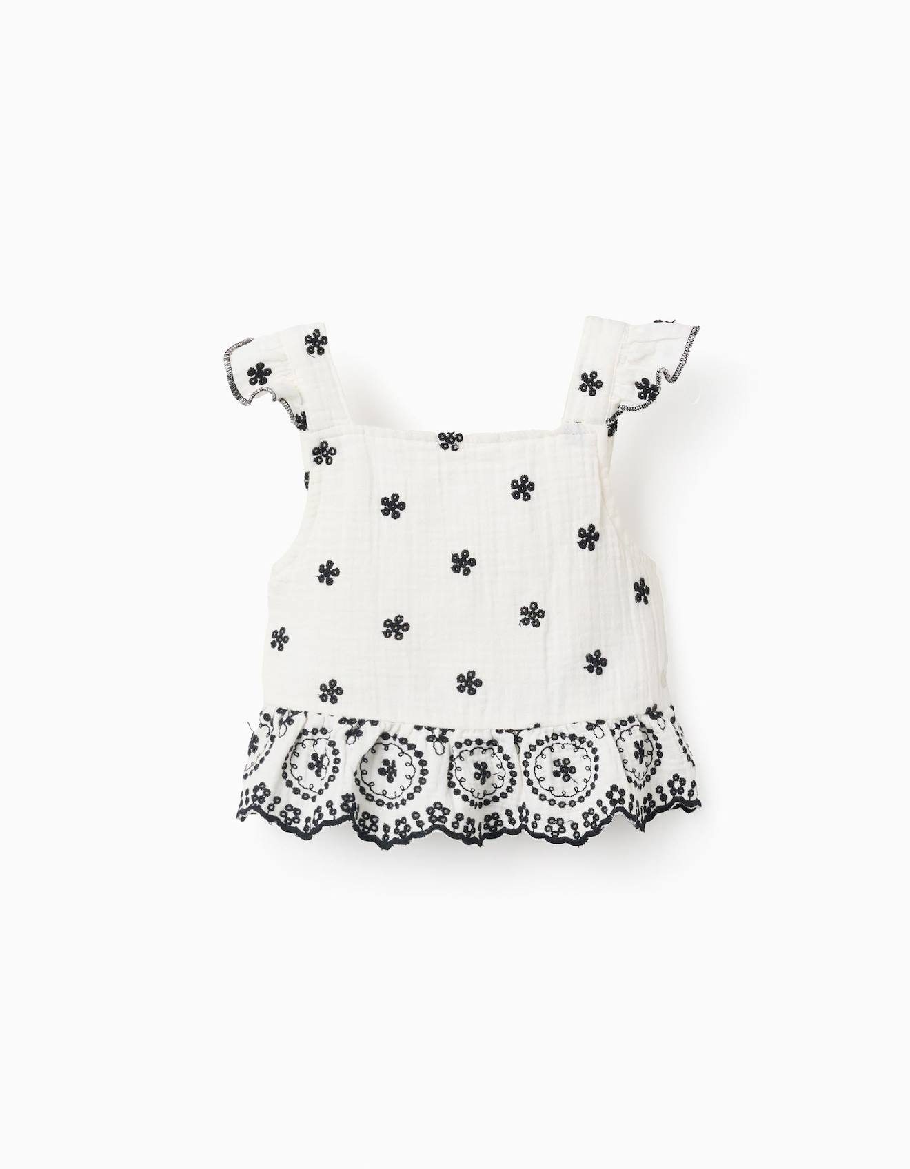 Top En Mousseline De Coton Avec Broderies Blanc
