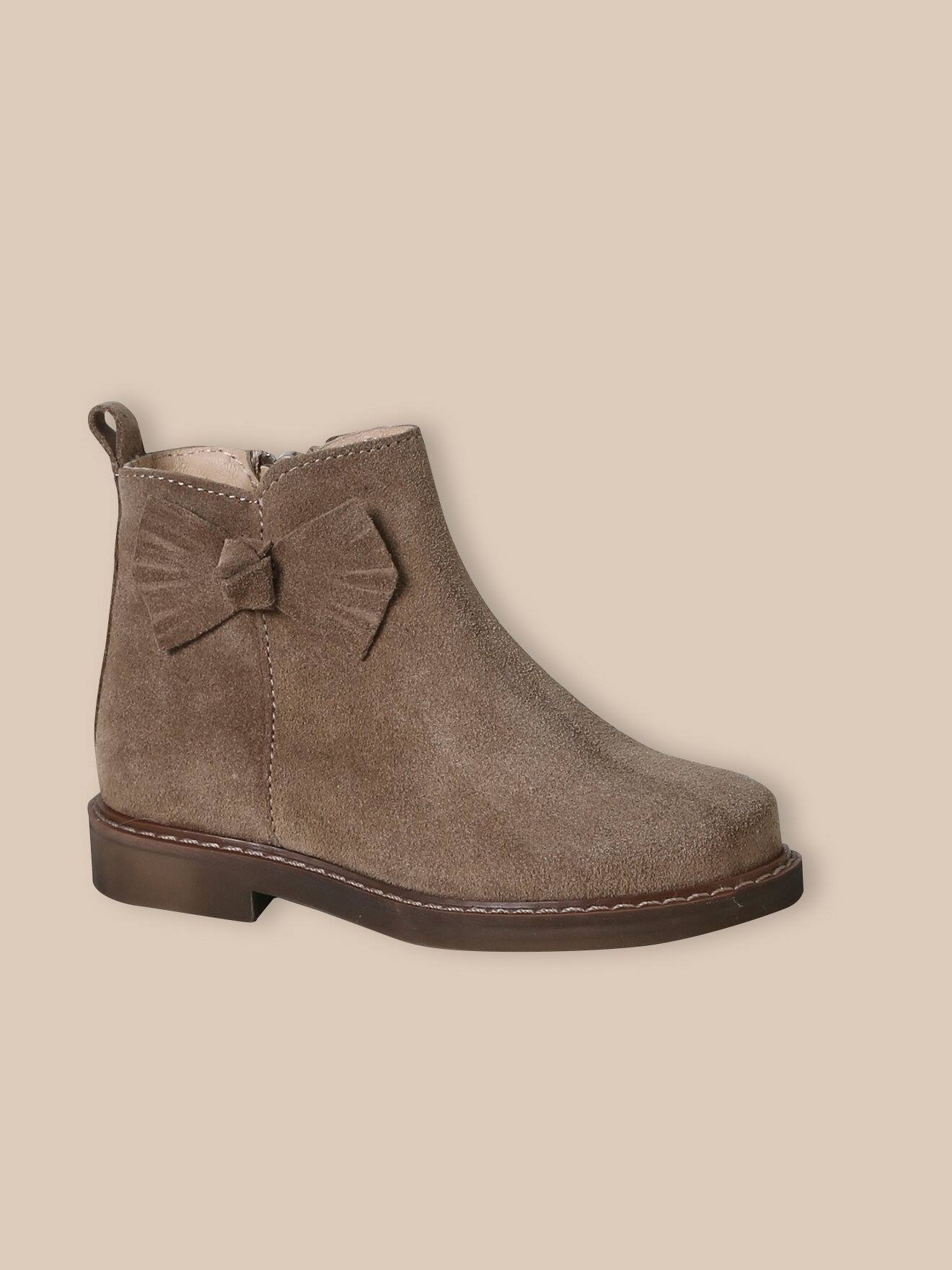 Boots Noeud En Cuir Velours Beige
