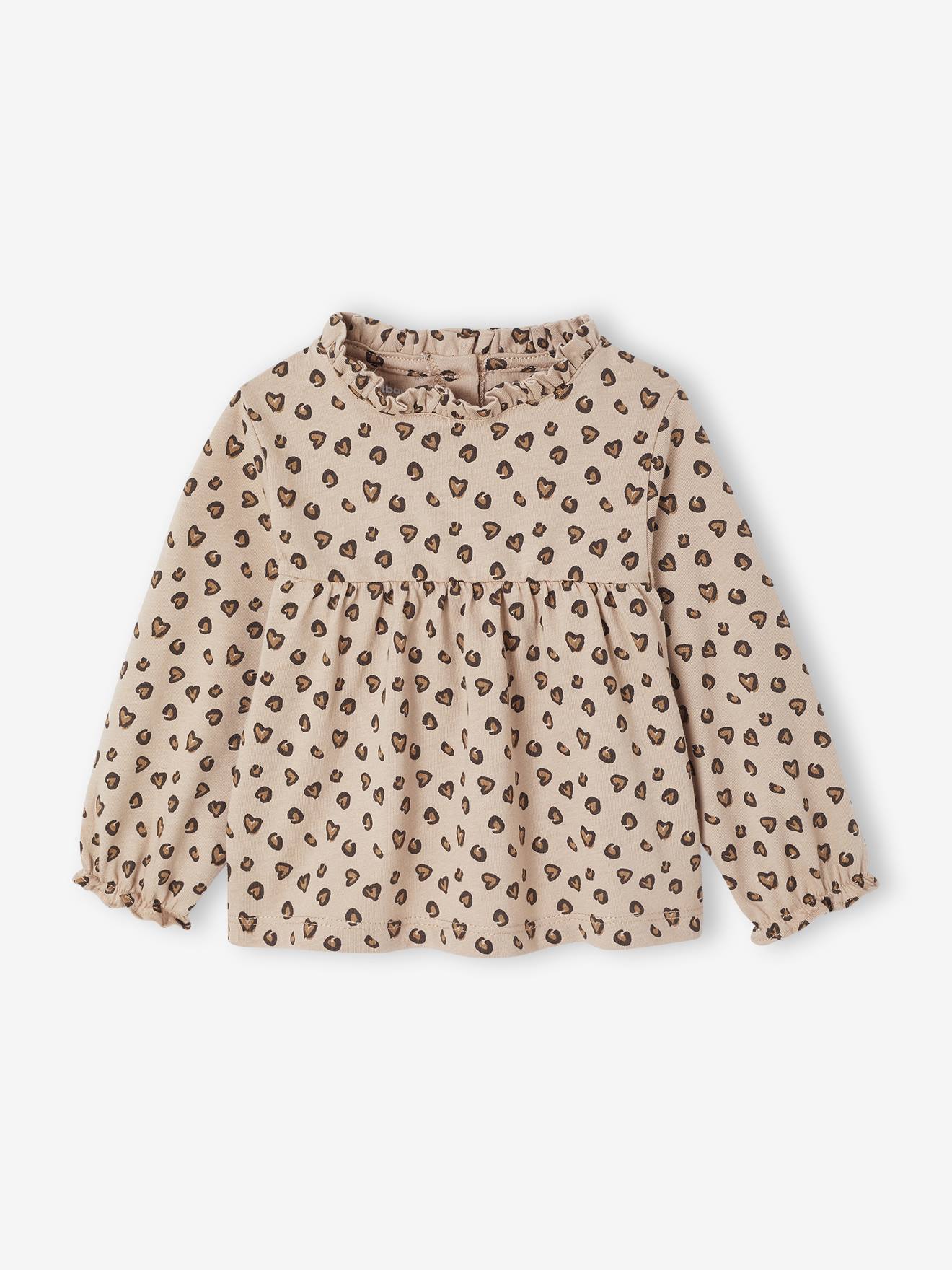 T-Shirt bébé imprimé manches longues taupe