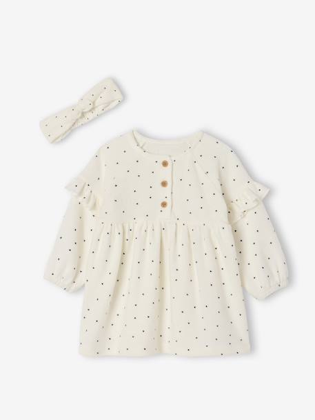 Bébé-Ensemble naissance robe + bandeau imprimés coeurs