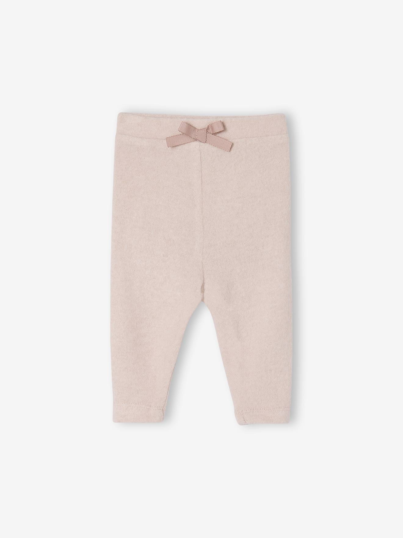 Pantalon naissance en tricot mauve