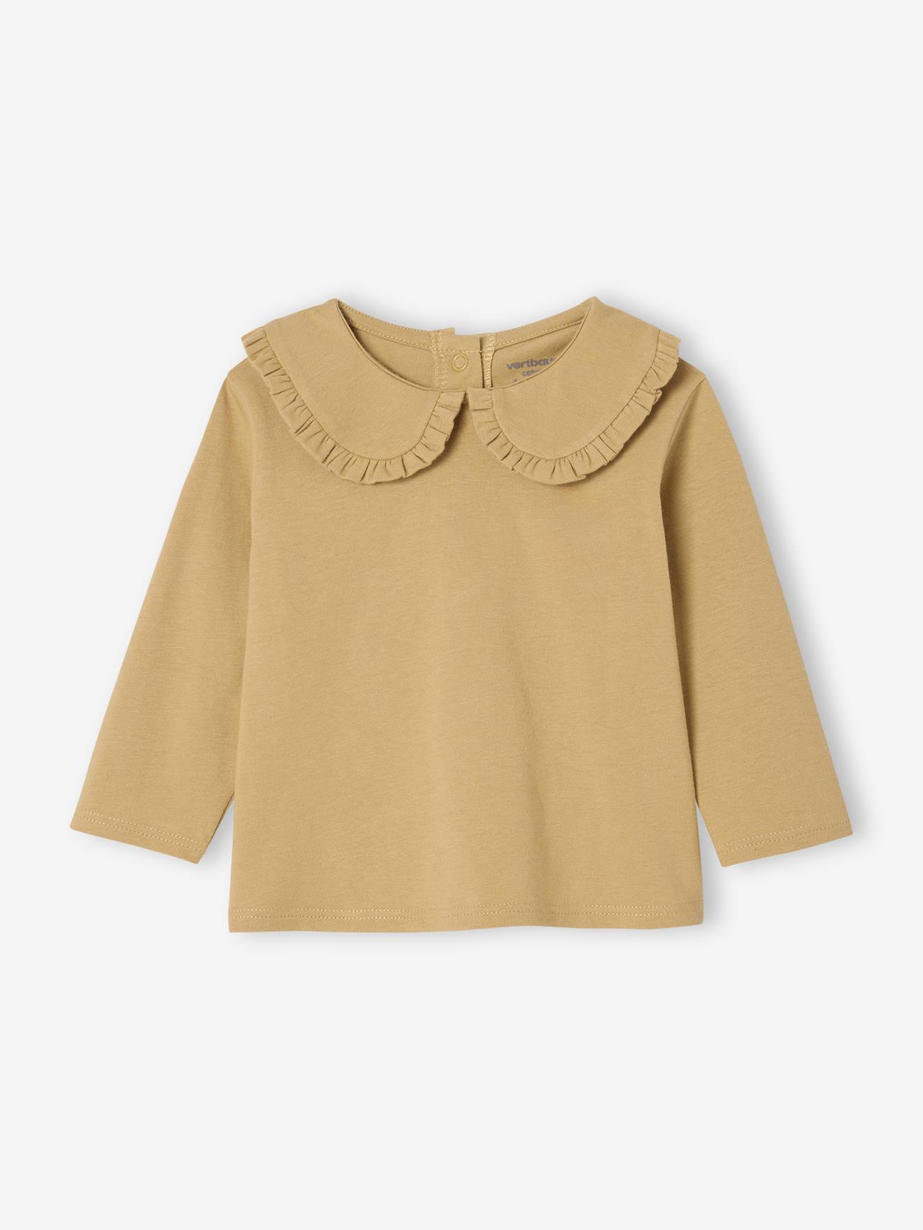 T-shirt bébé manches longues col claudine ocre