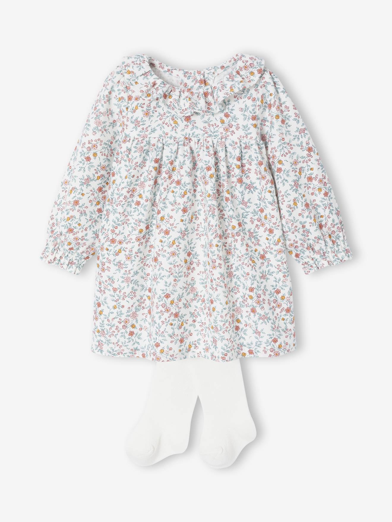Ensemble naissance robe imprime fleurs collants cru 20 €