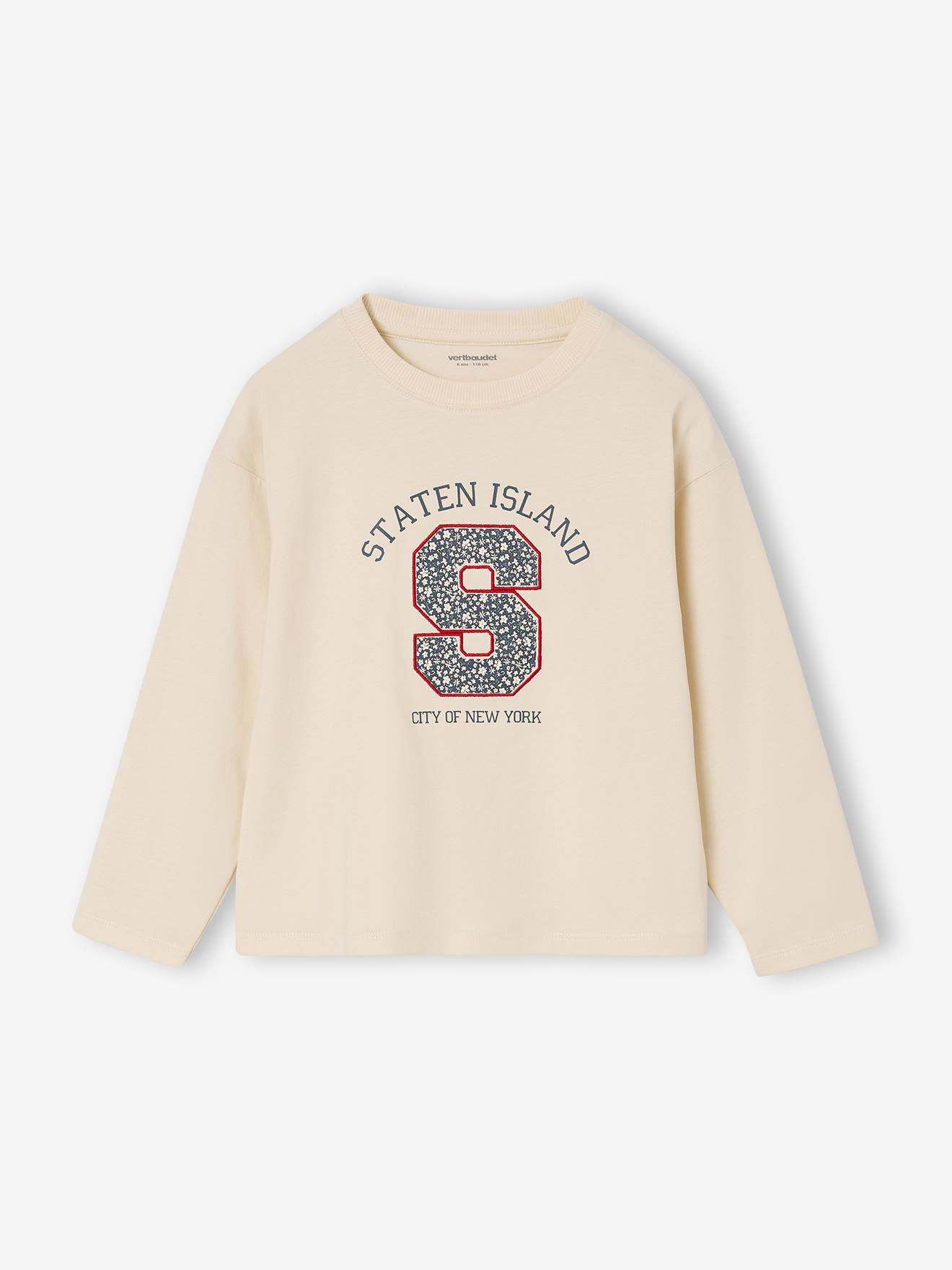 T-shirt animation lettres manches longues fille écru