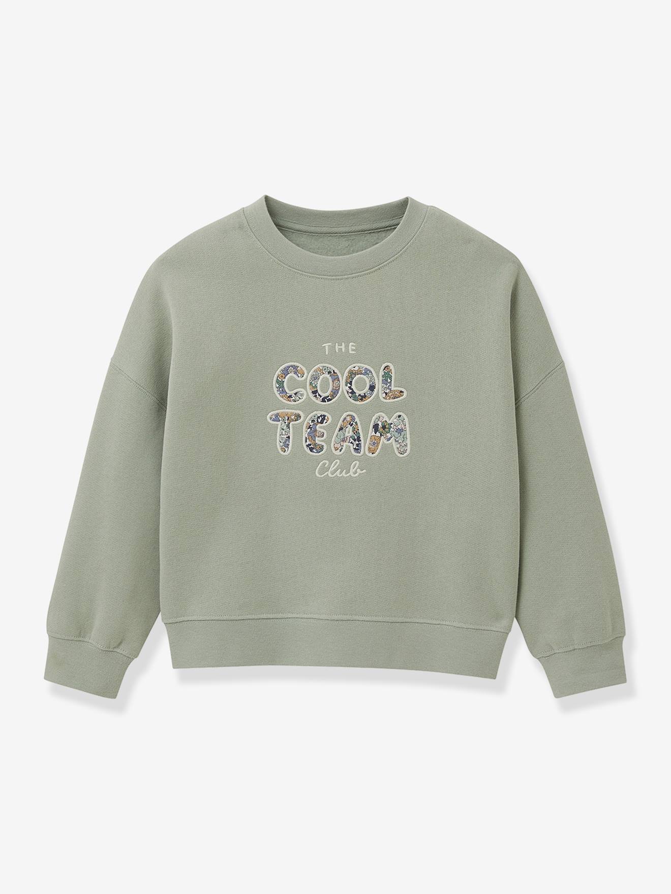 Sweat Cool Team Fille tissu Liberty coton biologique vert d'eau