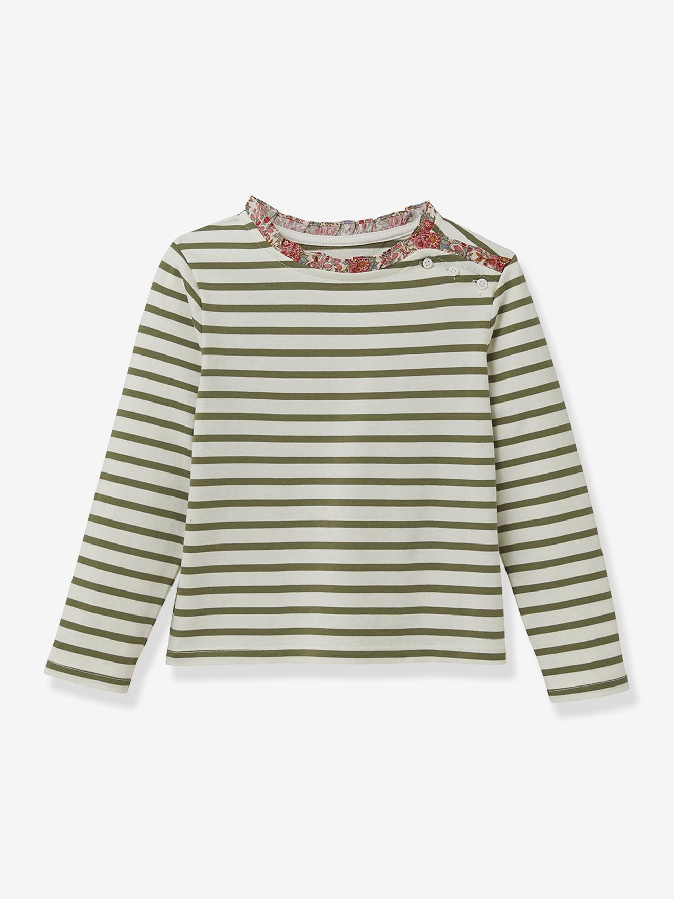T-shirt marinière fille tissu Liberty coton biologique rose imprimé