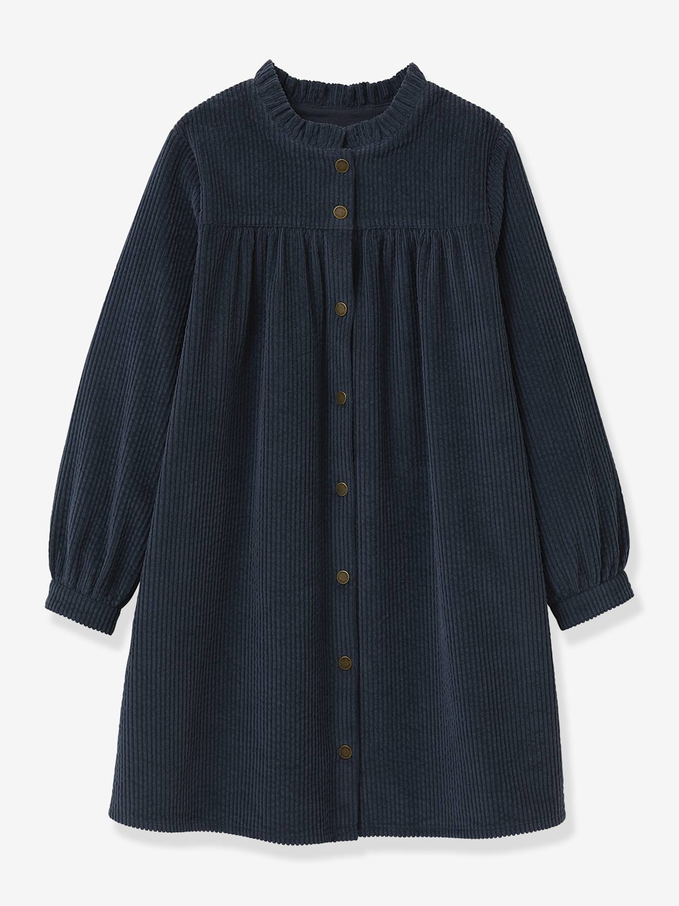 Robe chemise fille en velours gaufr bleu 33 €