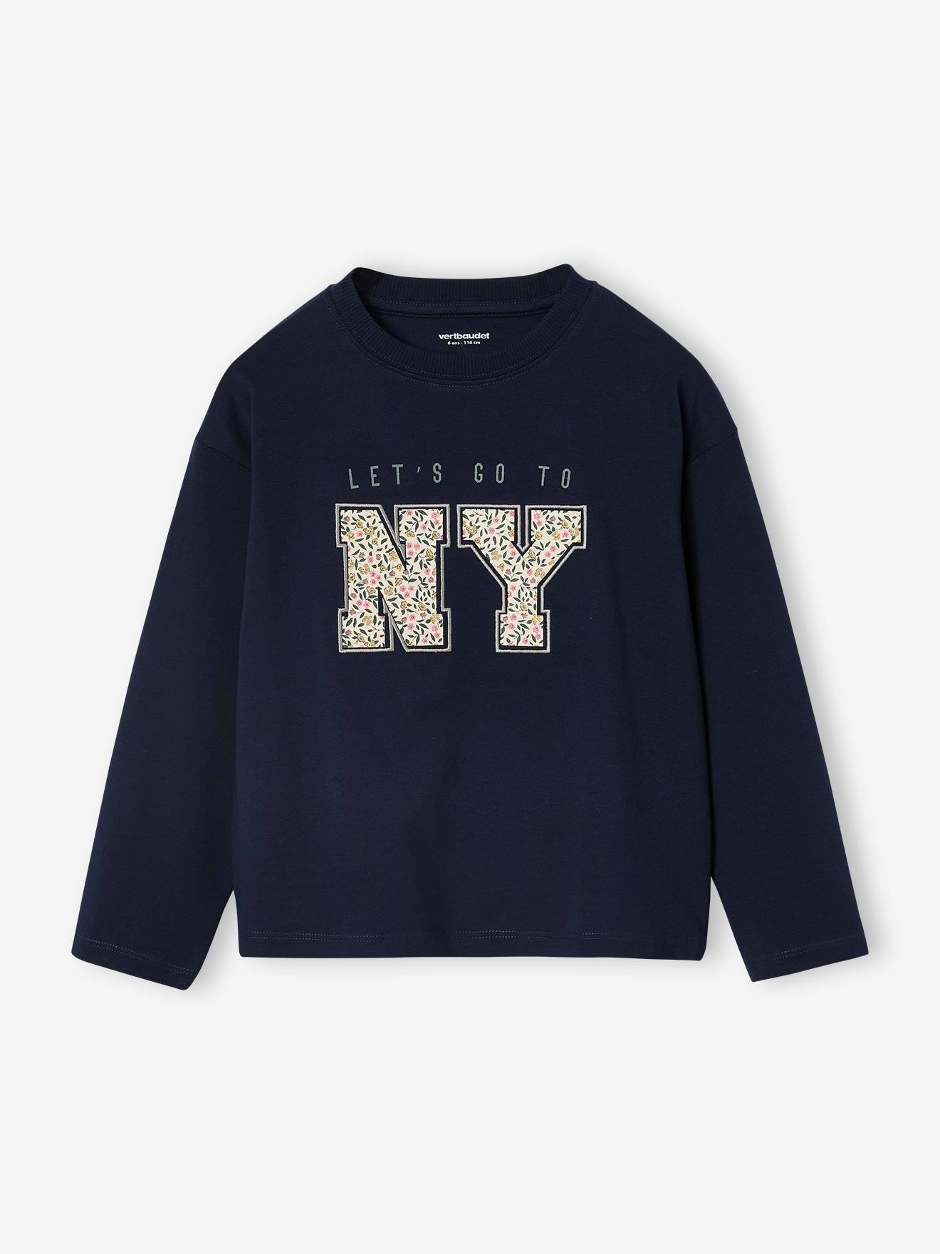 T-shirt animation lettres manches longues fille marine 5 €