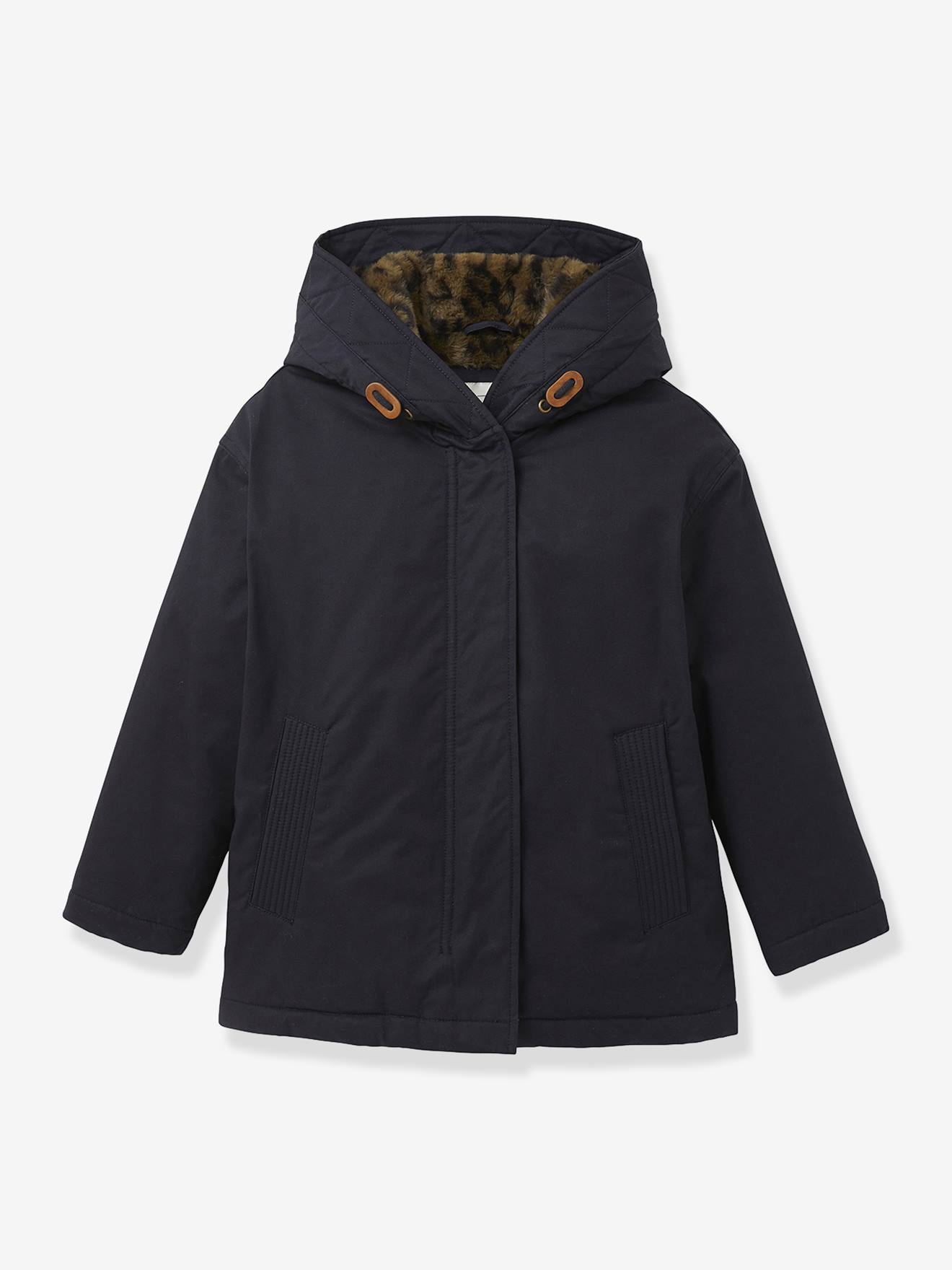 Parka courte fille doublée léopard encre Parka courte fille doublée léopard encre