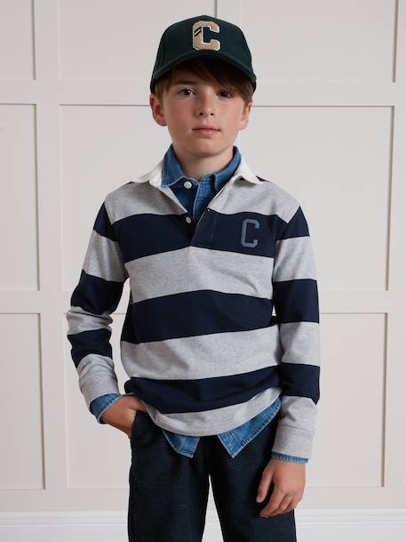 Polo-rugby rayé garçon coton biologique gris+vert 3 - vertbaudet enfant 