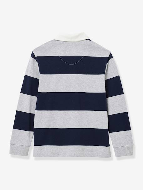 Polo-rugby rayé garçon coton biologique gris+vert 2 - vertbaudet enfant 