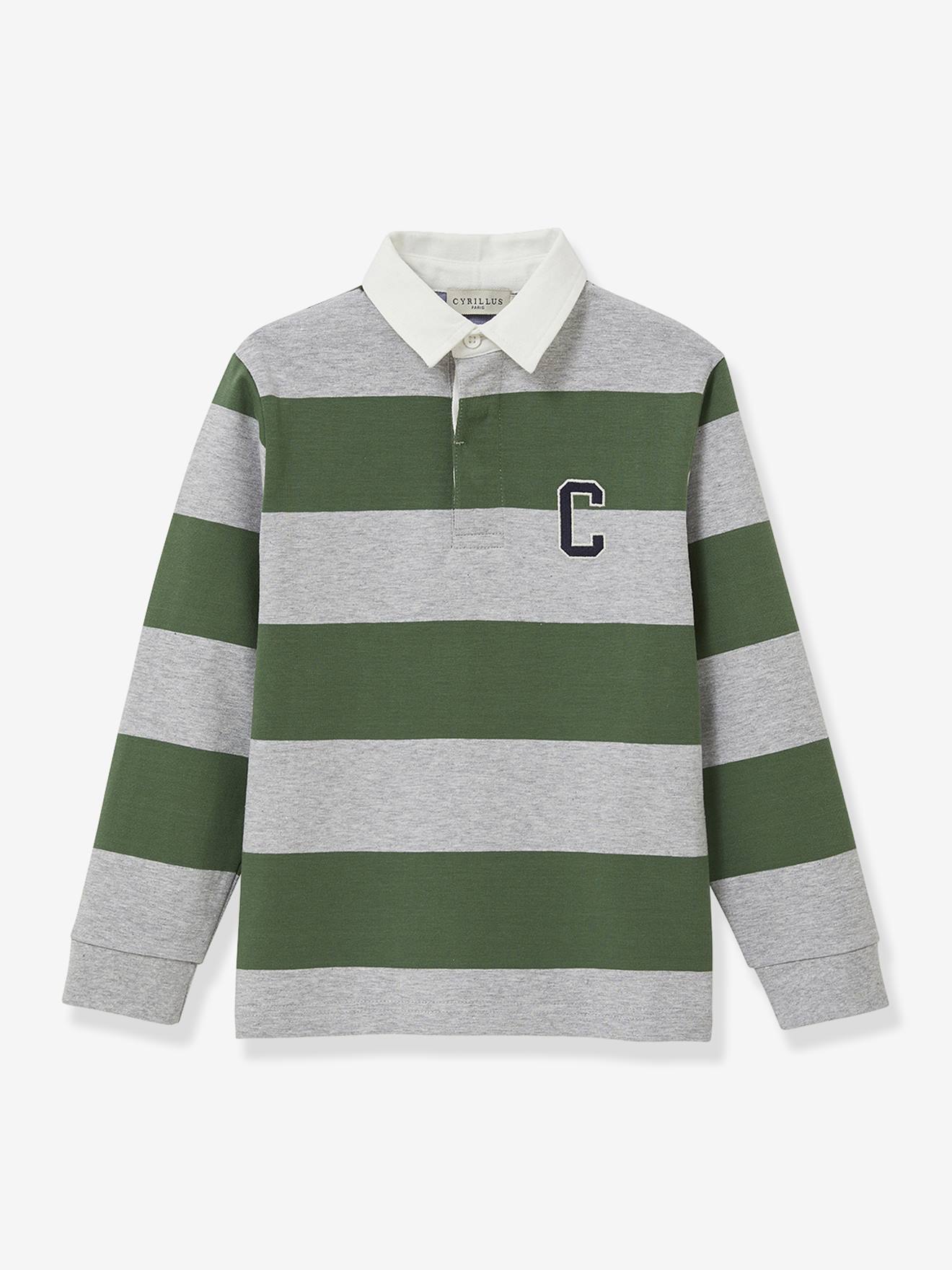 Polo-rugby rayé garçon coton biologique vert