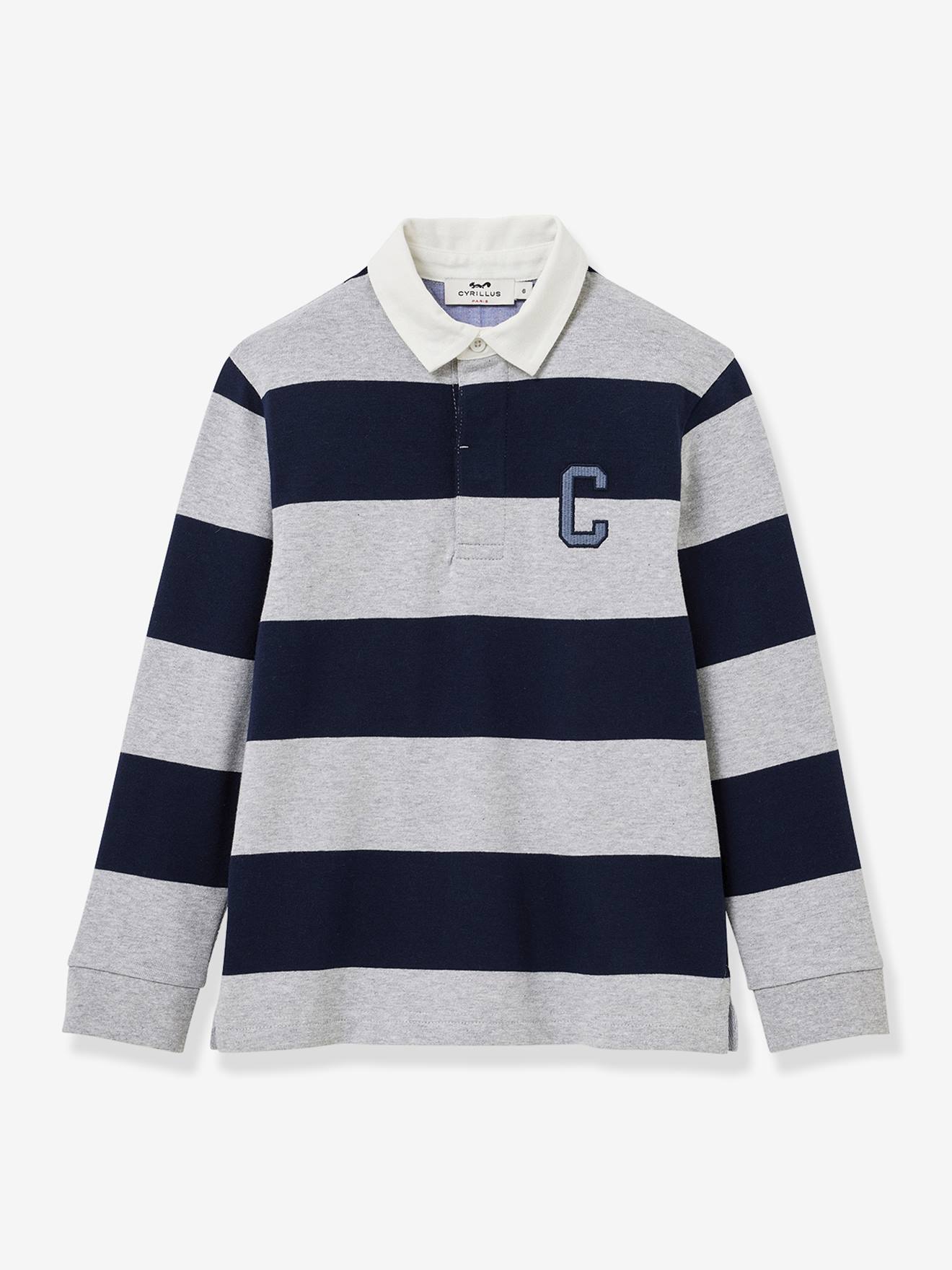 Polo-rugby rayé garçon coton biologique gris