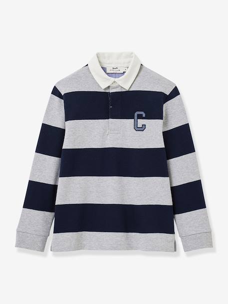 Polo-rugby rayé garçon coton biologique gris+vert 1 - vertbaudet enfant 