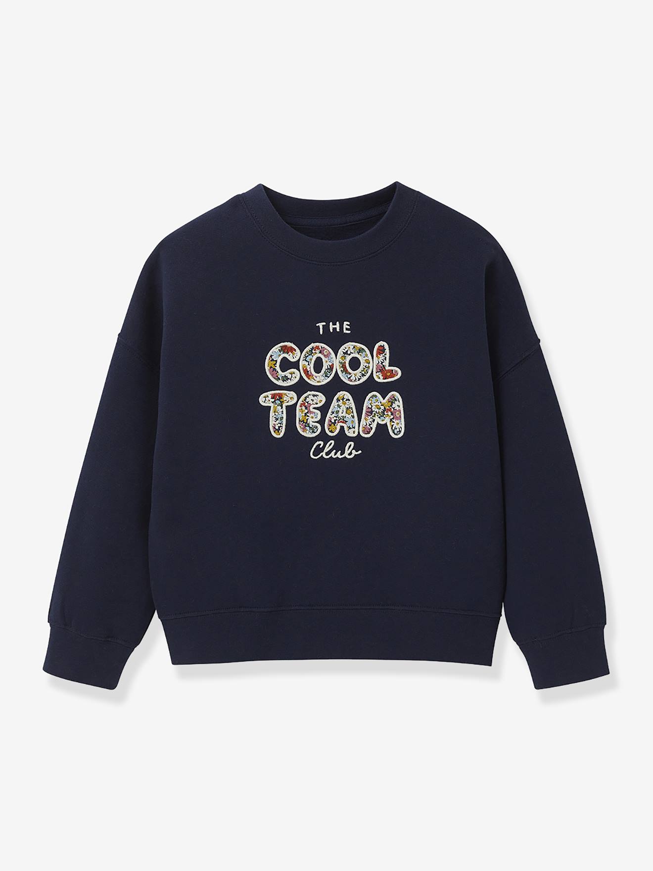 Sweat Cool Team Fille tissu Liberty coton biologique marine