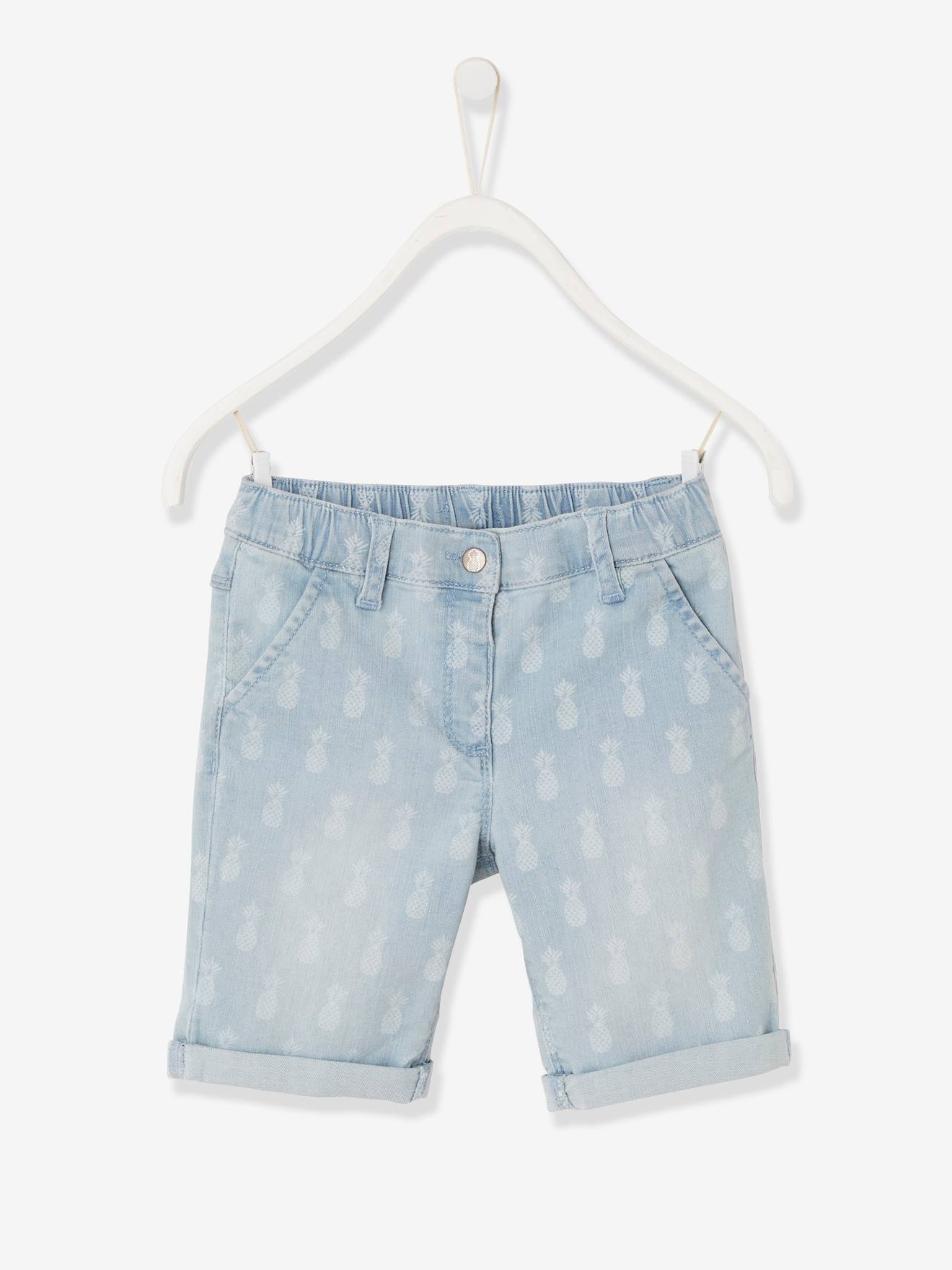 Bermuda en jean fille motifs ananas denim bleached