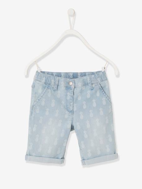 Fille-Bermuda en jean fille motifs ananas