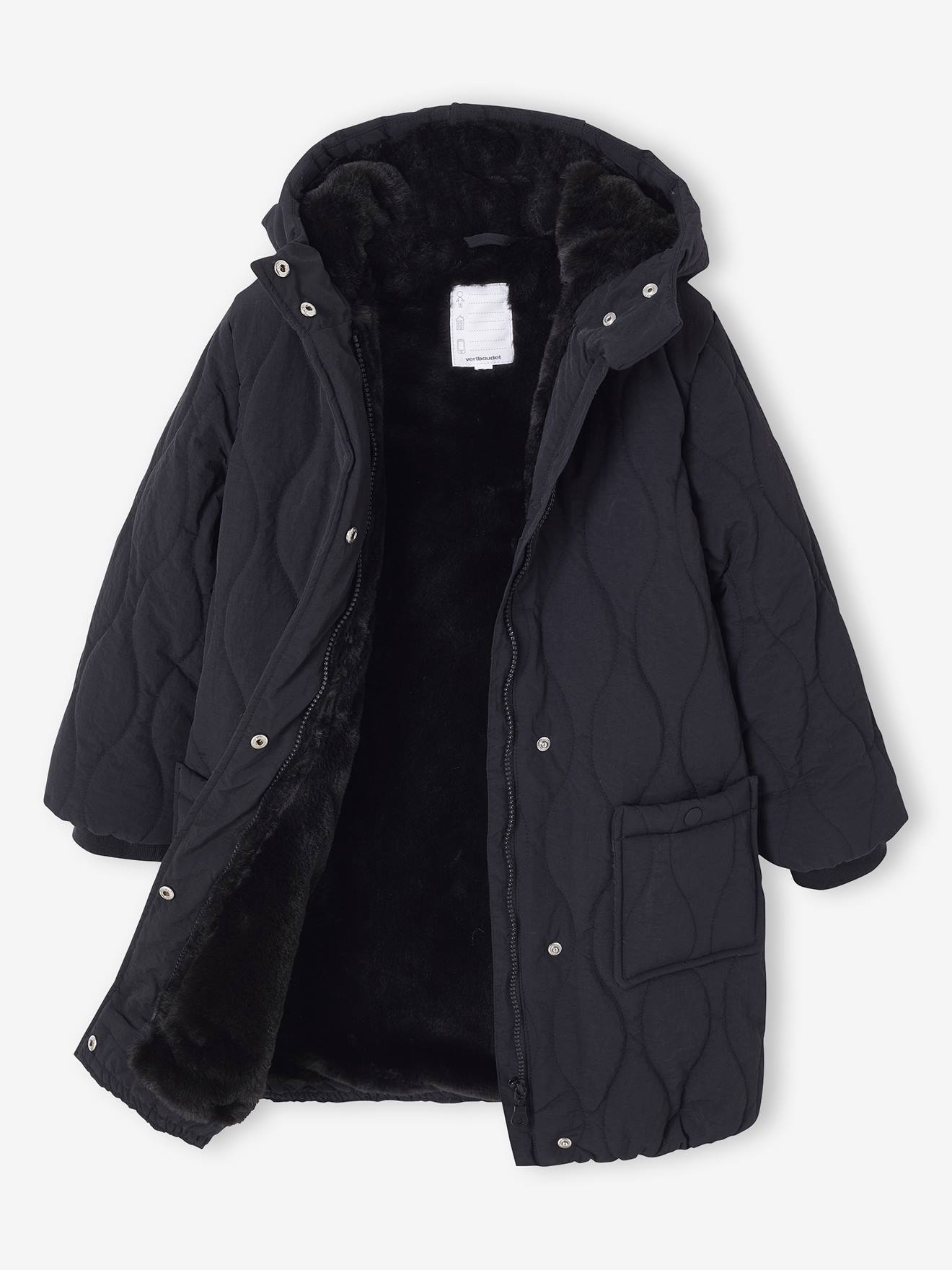 Doudoune Longue Homme VERTBAUDET Parka à Paillettes Glitter Fille Doublée Imitation Fourrure Blush 2A Doudoune Fille