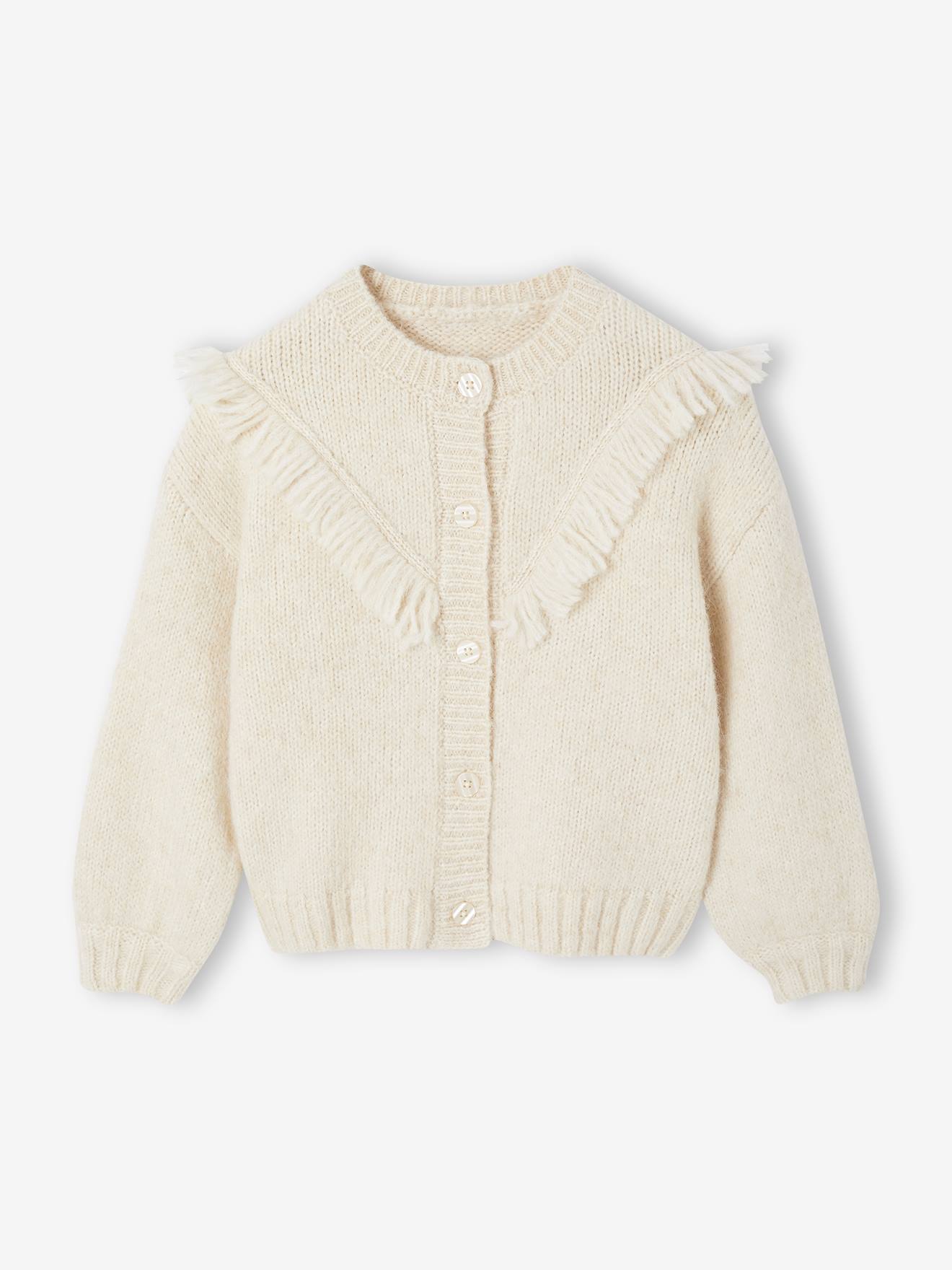 Gilet fille à franges écru