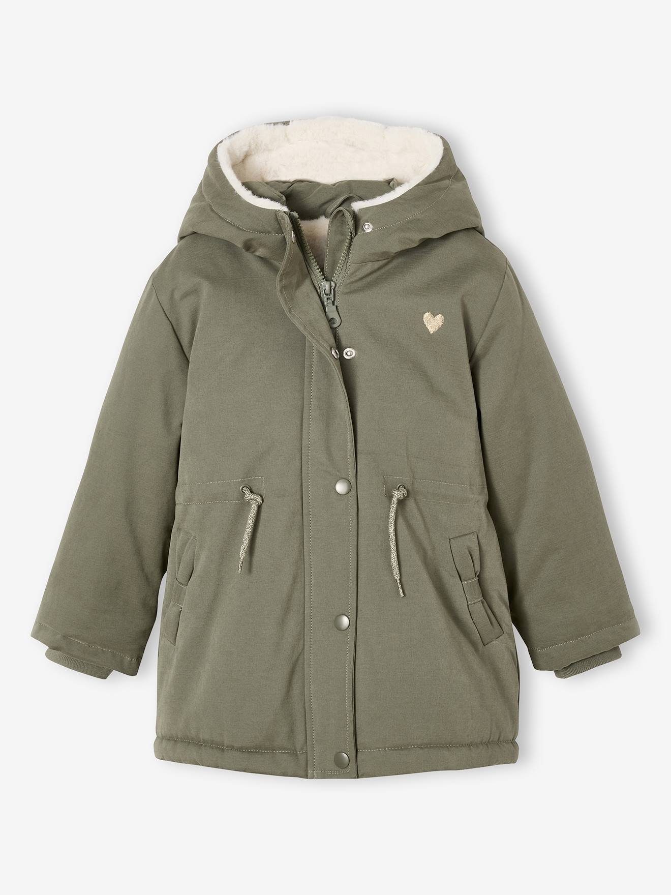 Parka fille à capuche romantique vert