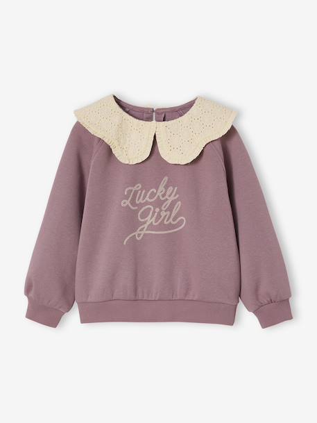 Fille-Sweat fille col brodé message flock velours