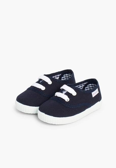 Baskets enfant avec lacets Blanc+Bleu marine 10 - vertbaudet enfant 