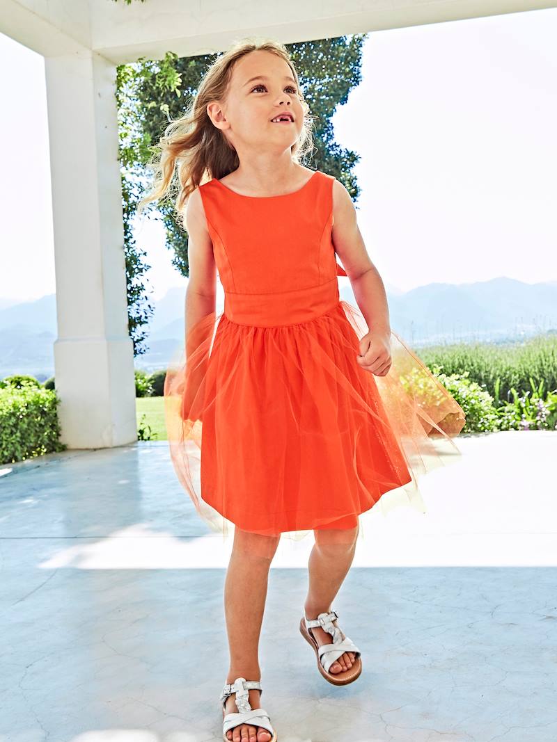 Robe de cérémonie fille en satin et tulle blanc Vertbaudet