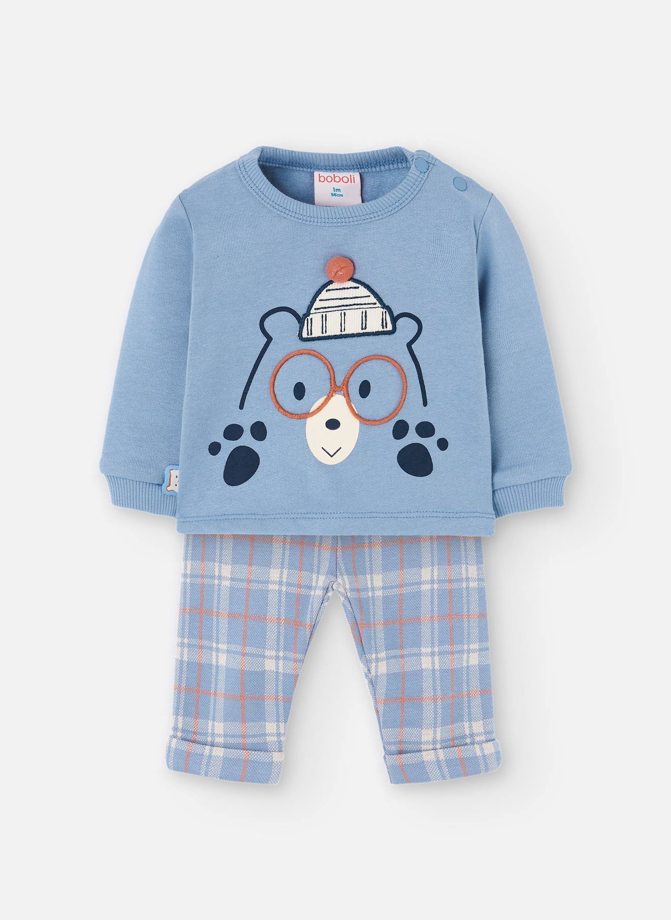 Ensemble Bébé En Tricot Animaux Carreaux Bleu