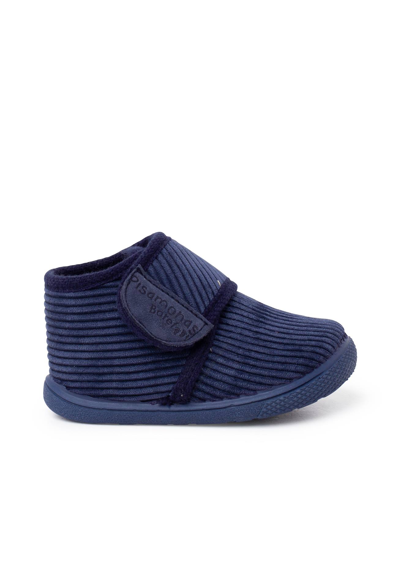 Chaussons Barefoot Velours Côtelé Fermeture À Scratch Bleu Marine