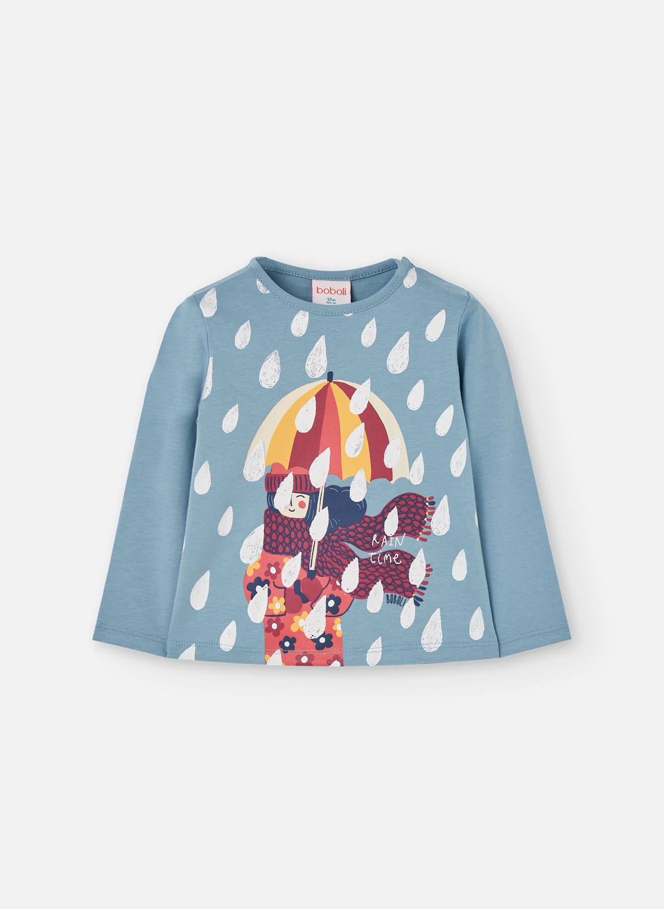 T-shirt Fille En Tricot Gouttes De Pluie Bleu