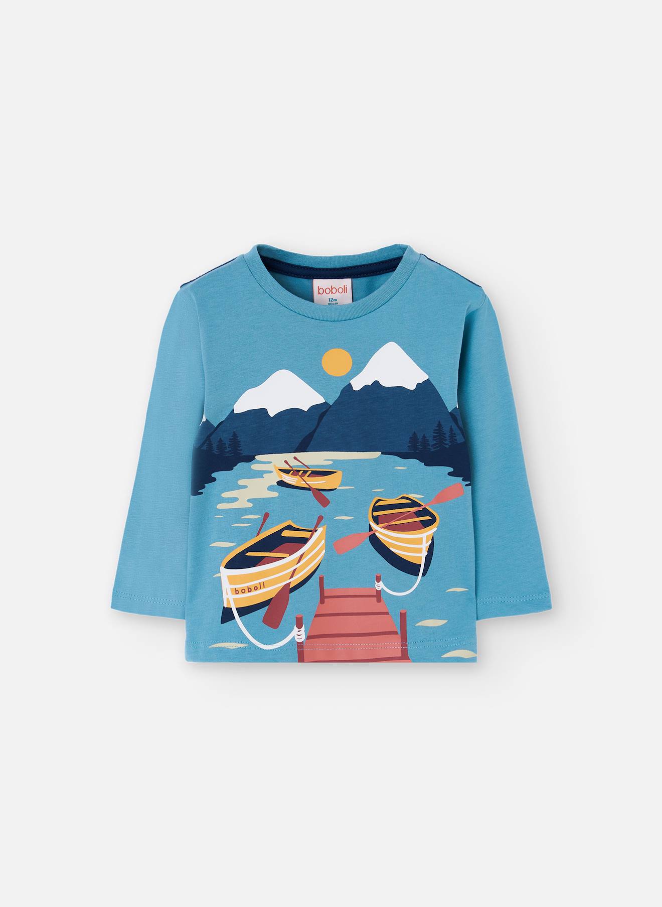 T-shirt Garçon En Maille Imprimée Bleu