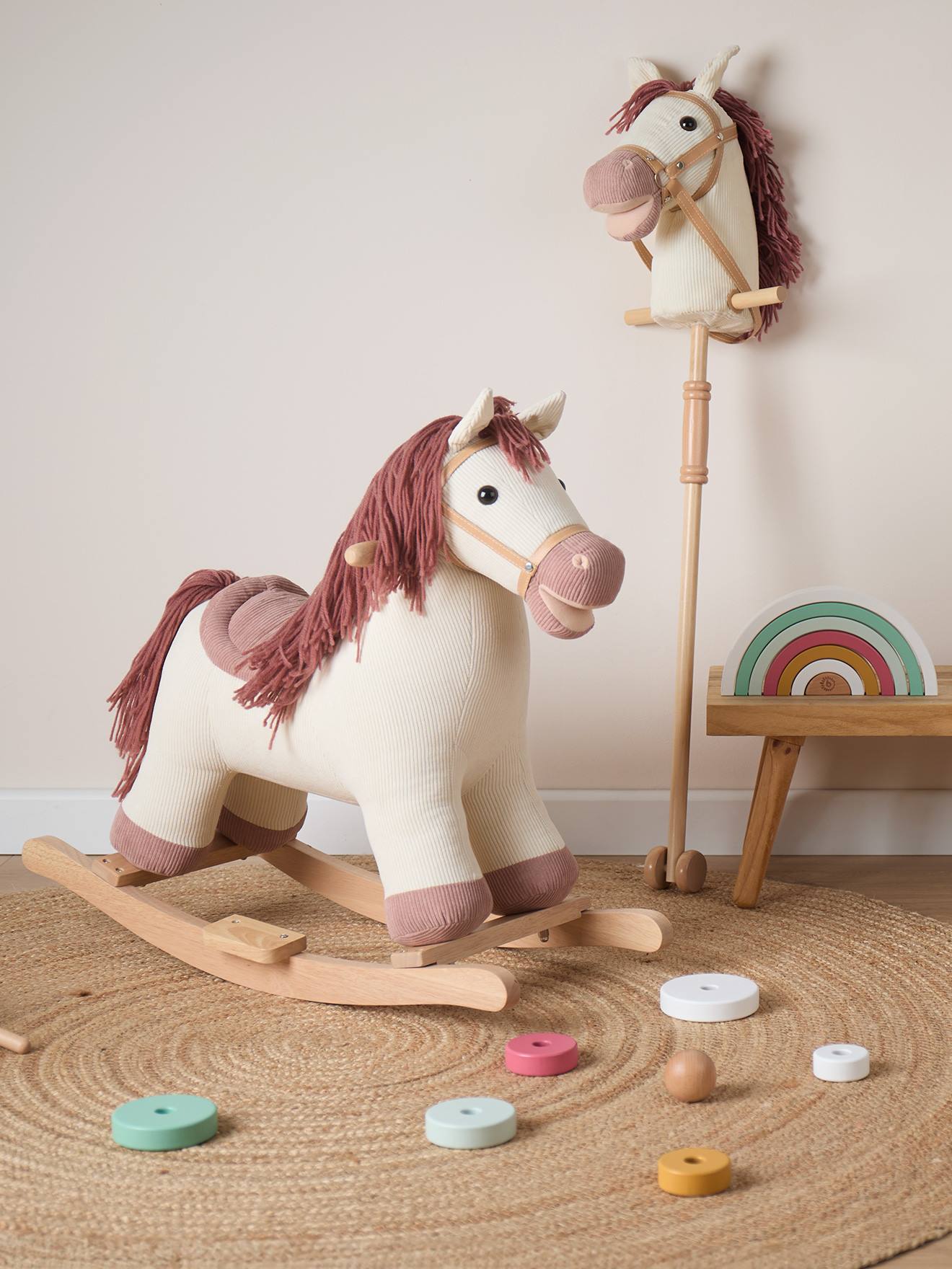 Moni Cheval à Bascule Peluche ChipperWJ-302 – Son, Patins Et Roues Pliantes – Charge 50 Kg