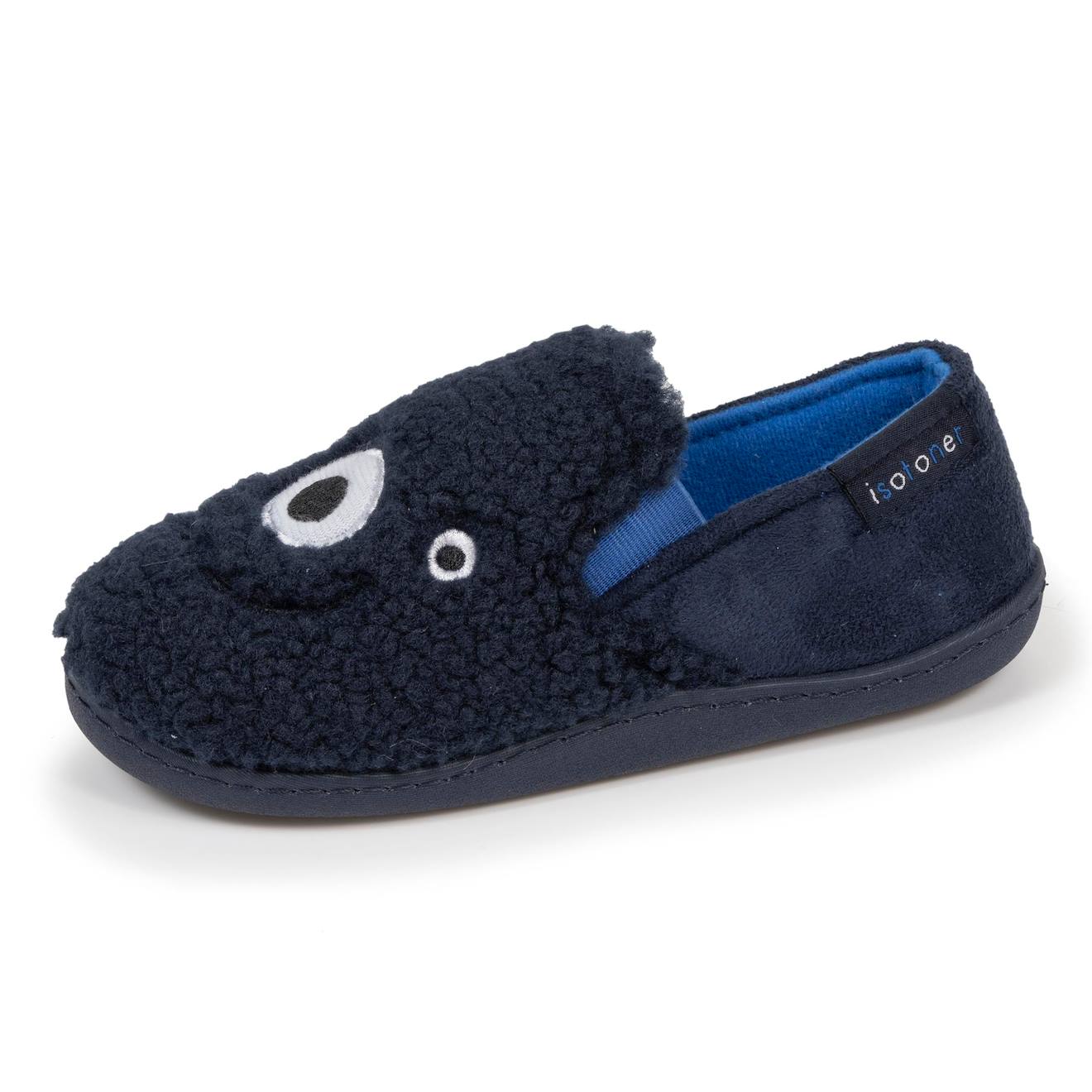 Chaussons Mocassins En Sherpa, Semelle Antidérapante Marine